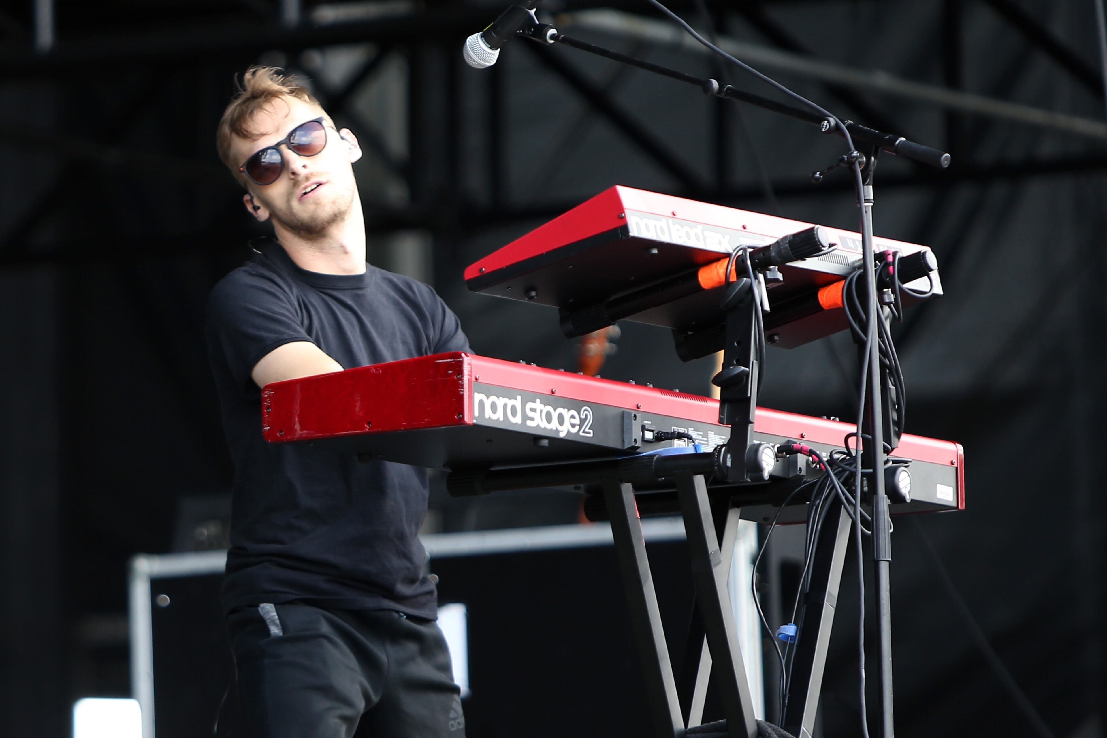 CHICAGO, IL - JULY 30: Recording artist Casey Harris of X Ambassadors performs on the Samsung Stage at Lollapalooza 2016 - Day 3 at Grant Park on July 30, 2016 in Chicago, Illinois. (Photo by Tasos Katopodis/Getty Images for Samsung)