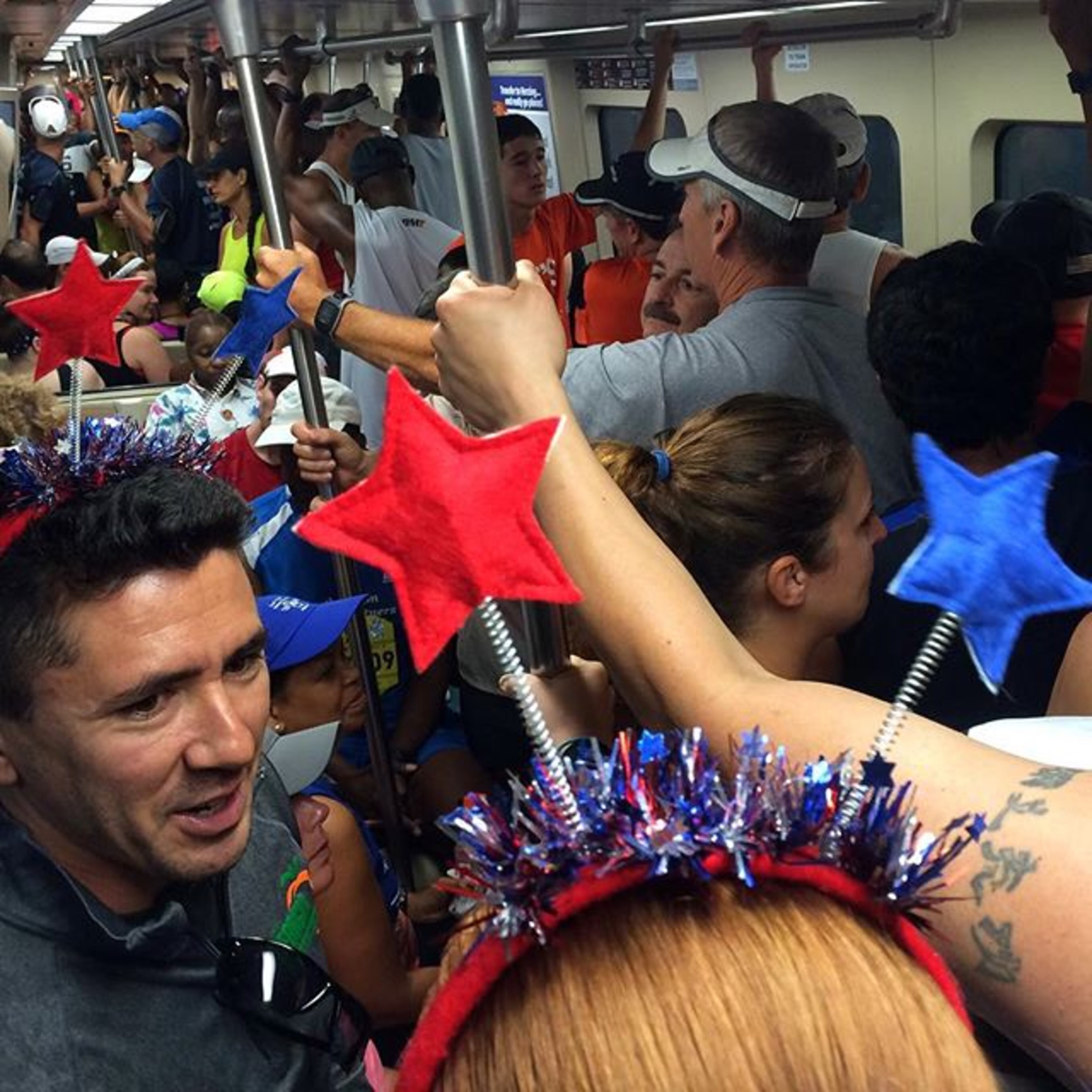 Not much room on #MARTA this morning! Get on South of Five Points and you'll get a seat on your way to the 2015 AJC Peachtree Road Race. See full coverage on AJC.com and in the Sunday AJC. #ajcprr