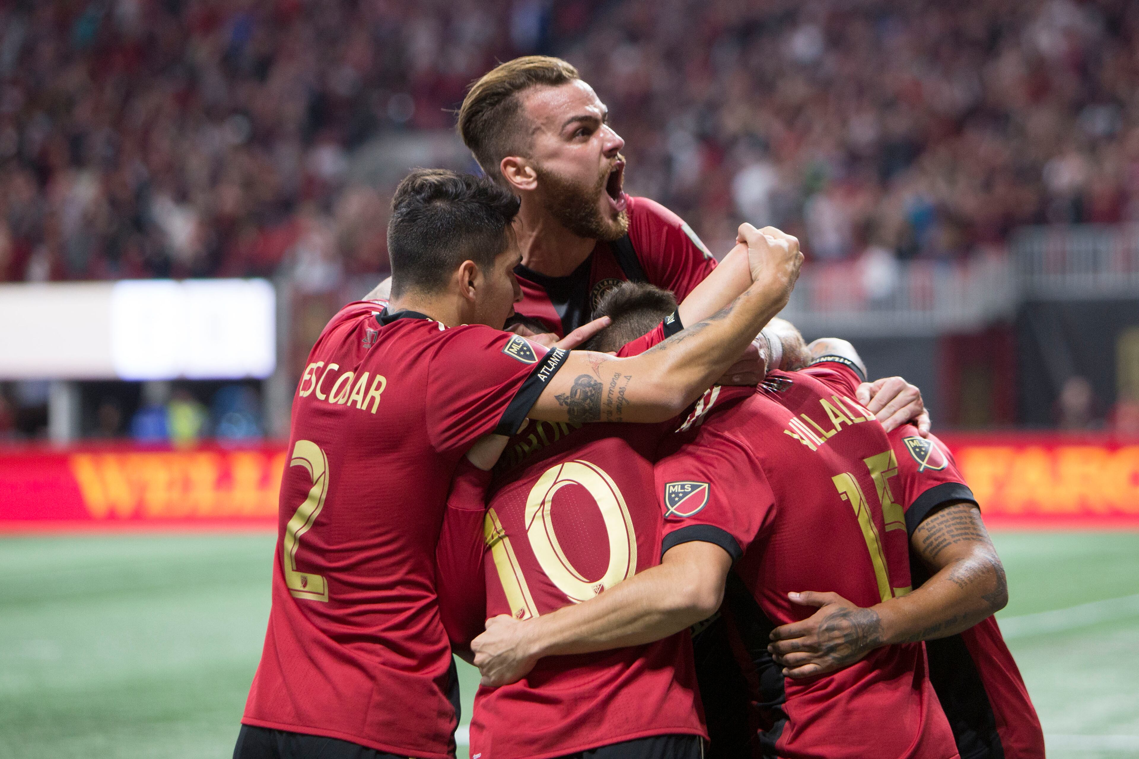 March 11, 2018. Atlanta United defender Leandro Gonzalez reacts towards the fans after his team mate Josef Martinez scored the first goal during the first half against the DC United on March 11, 2018 in Atlanta Ga..