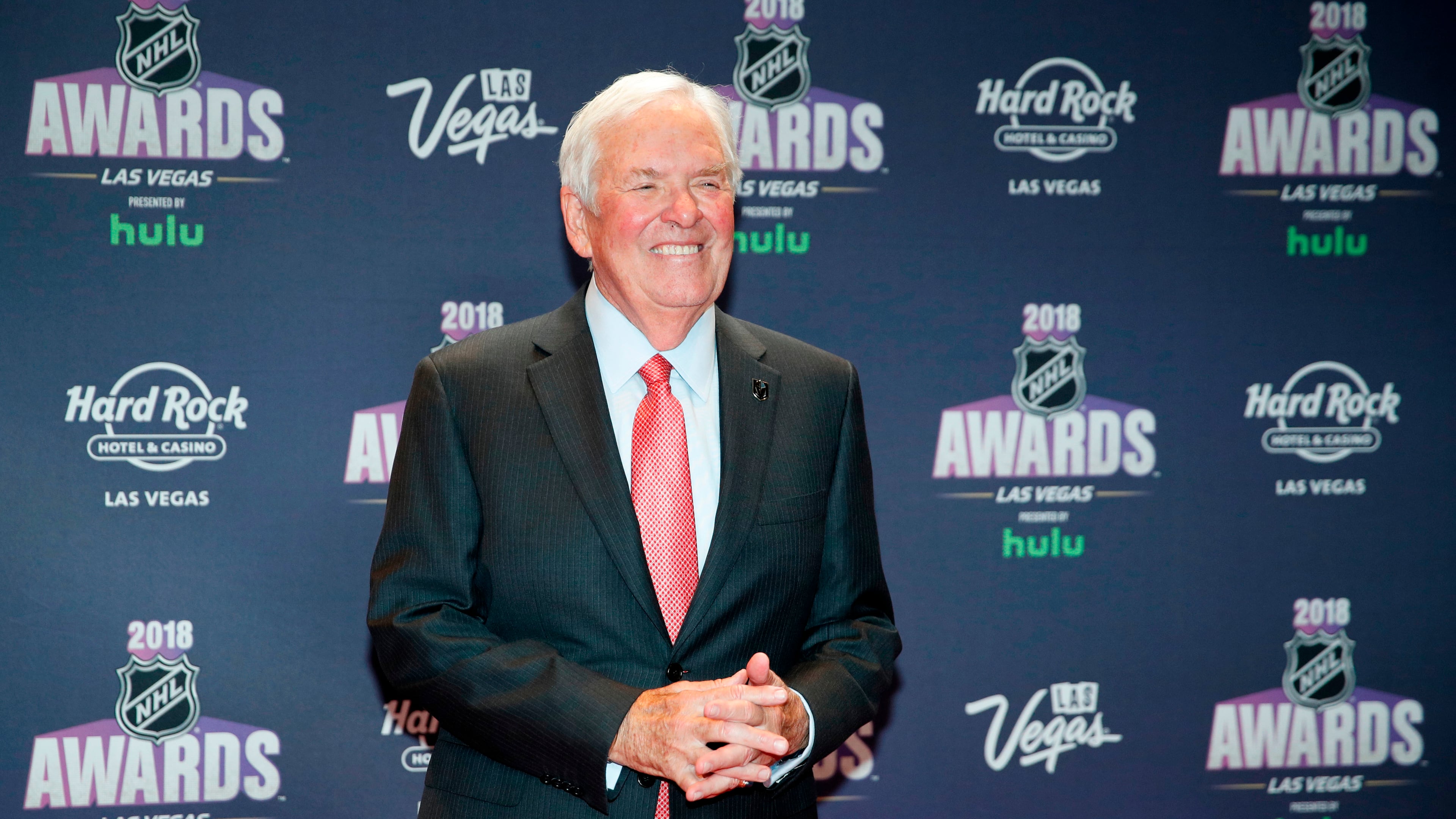 FILE - Bill Foley, owner of the Vegas Golden Knights, poses on the red carpet before the NHL Awards, Wednesday, June 20, 2018, in Las Vegas. (AP Photo/John Locher, file)