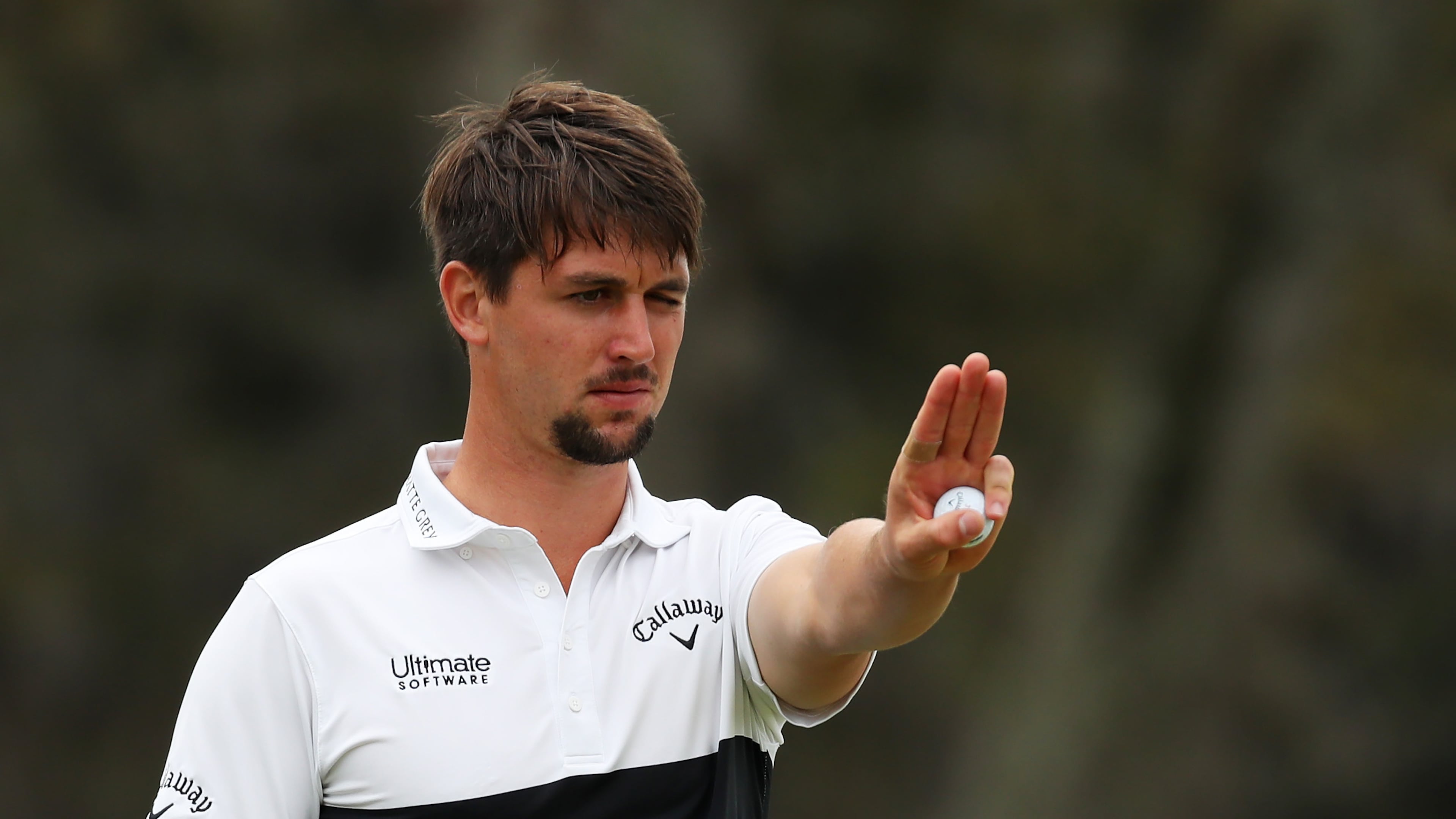 Former Georgia Tech player Ollie Schniederjans does some engineering of a putt during the third round of the Players Championship. (Photo by Gregory Shamus/Getty Images)