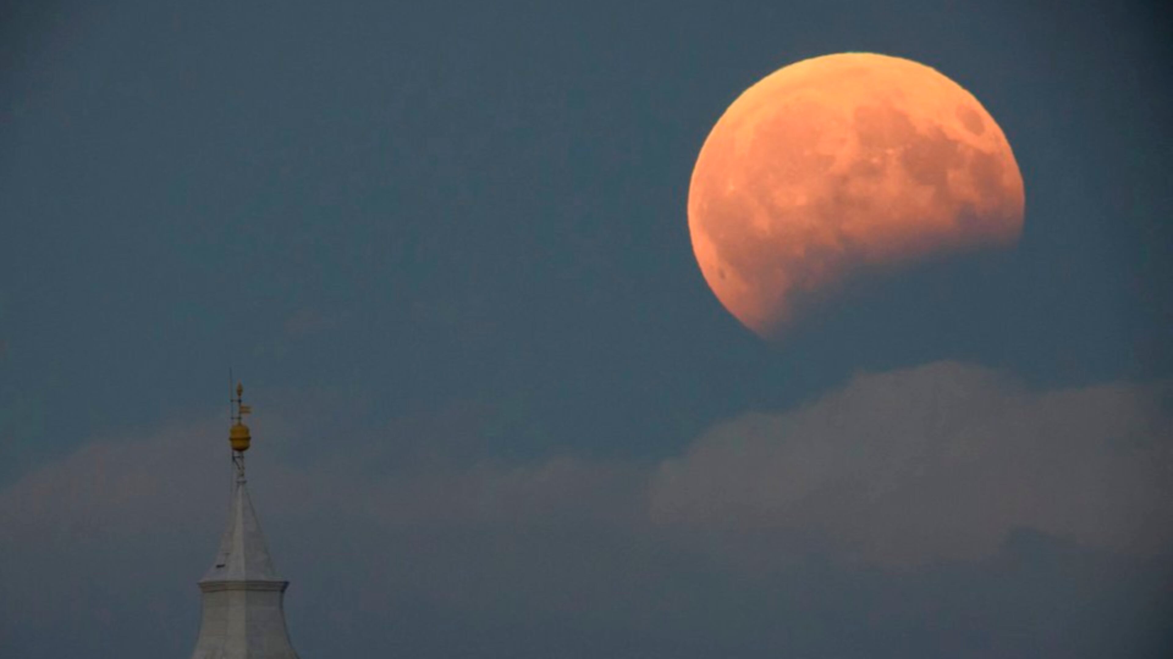 This Aug. 7, 2017 photo shows the partial lunar eclipse photographed from Tiszafoldvar, 144 kms southeast of Budapest, Hungary. (Peter Komka/MTI via AP)