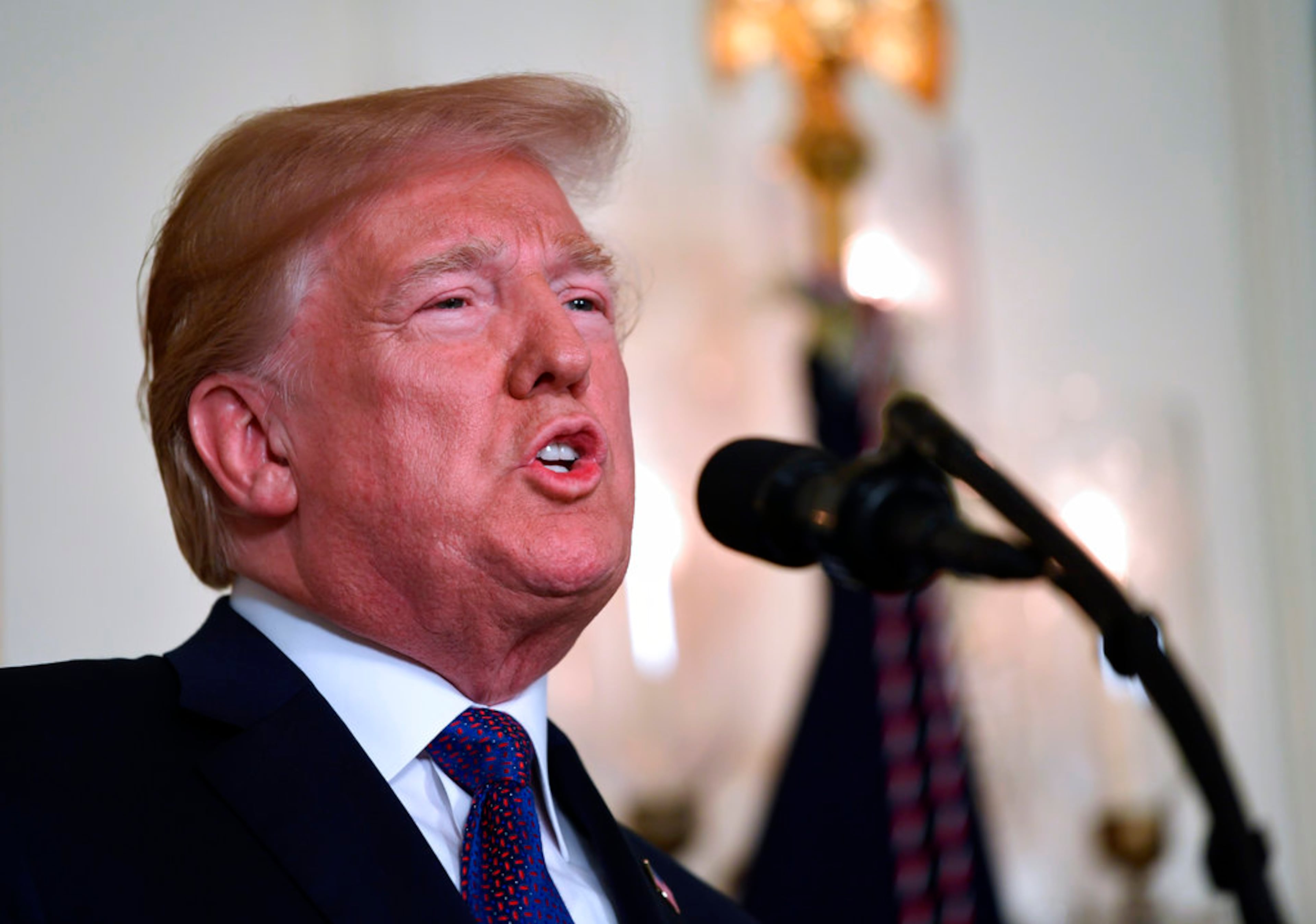 President Donald Trump speaks in the Diplomatic Reception Room of the White House on Friday, April 13, 2018, in Washington, about the United States' military response to Syria's chemical weapon attack on April 7. (AP Photo/Susan Walsh)