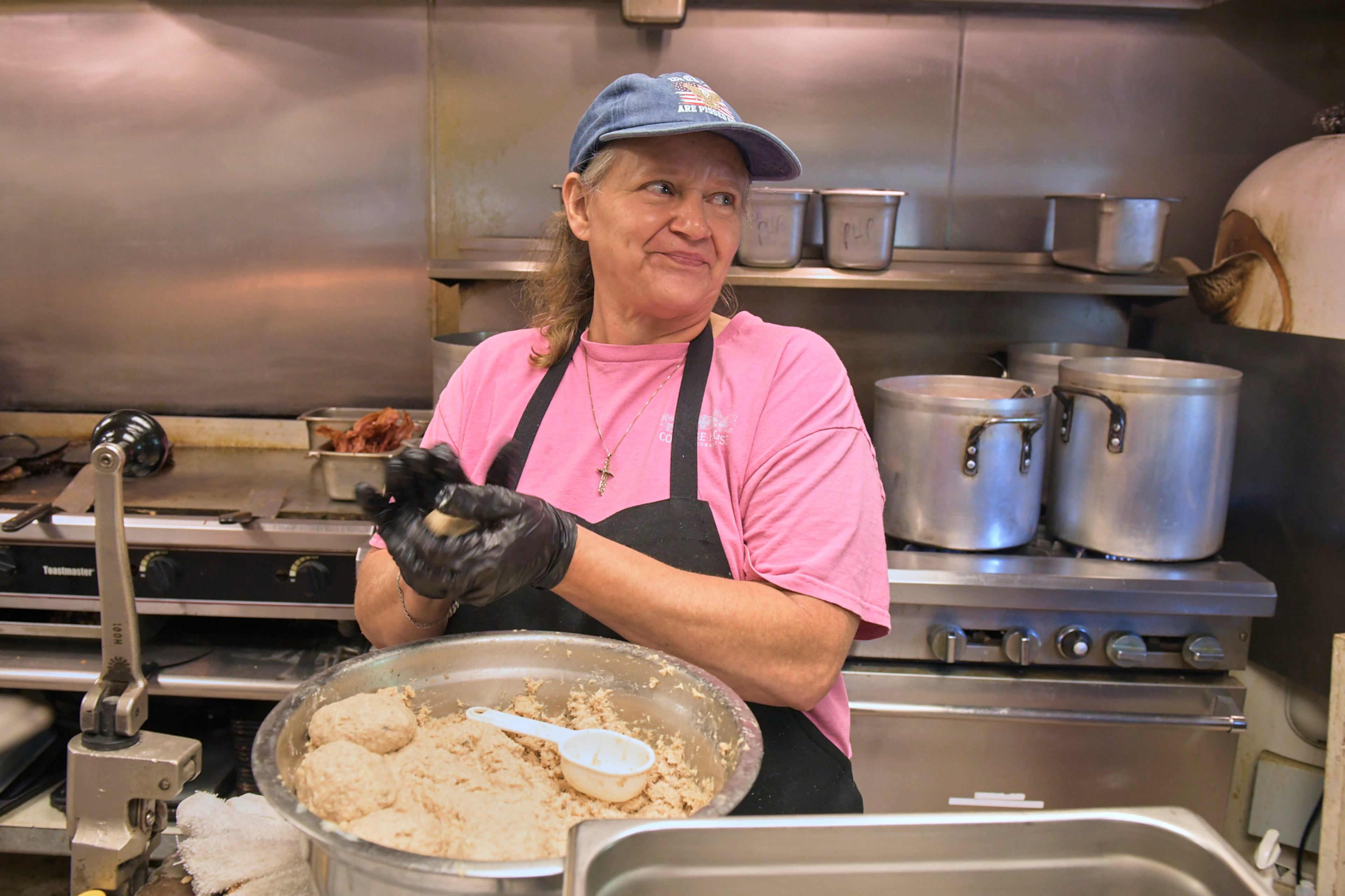 Cheryl Tetherow making a big batch of bisquits in the kitchen at the Cottage House Restaurant.
Photo taken on Tuesday October 8th, 2024 by Greg Rannells for The Atlanta Journal Constitution.
Slug: AAJC 120824 dg diners intro.