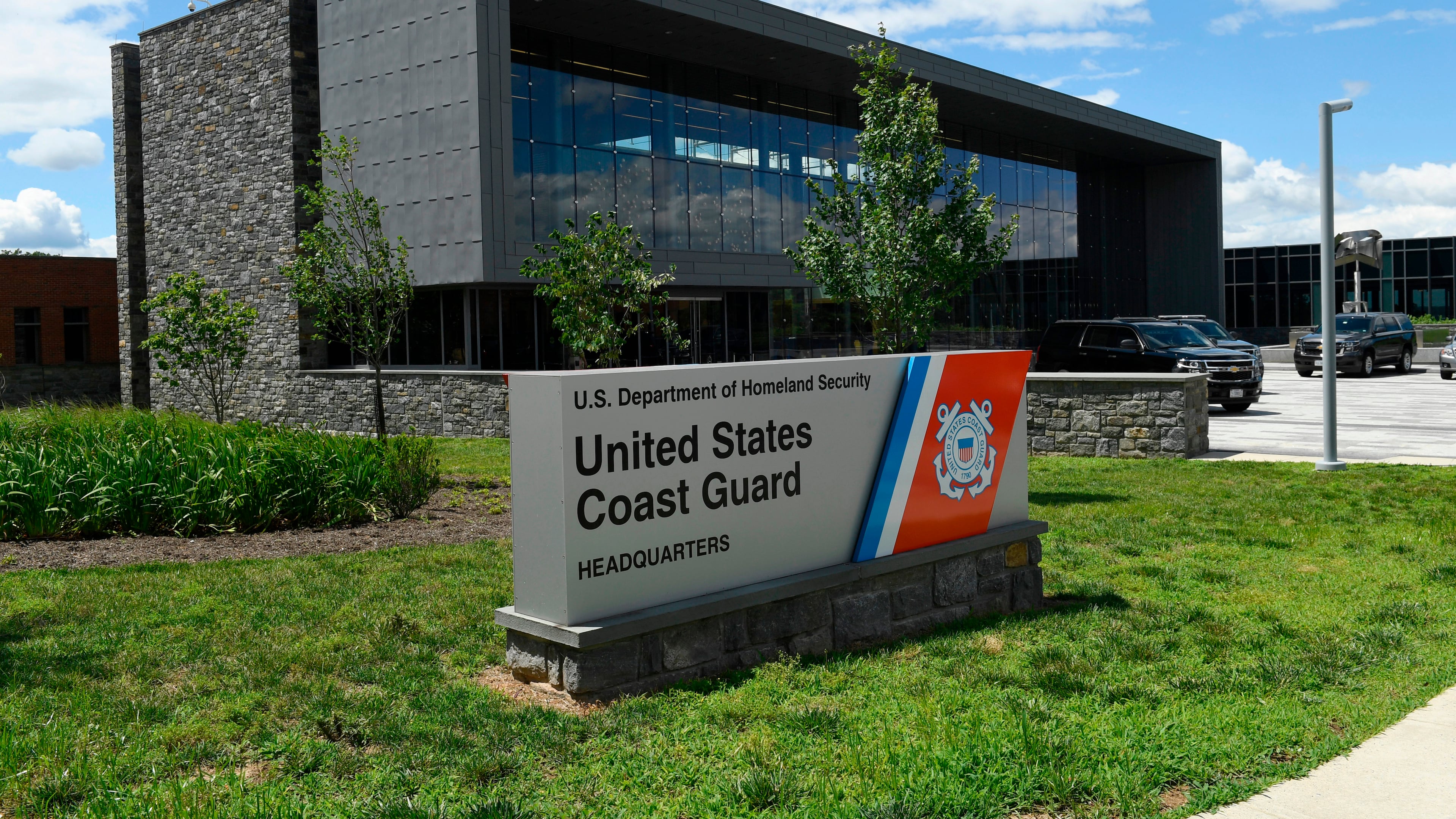 FILE - A view of the United States Coast Guard headquarters building in Washington, June 21, 2019. (AP Photo/Susan Walsh, File)
