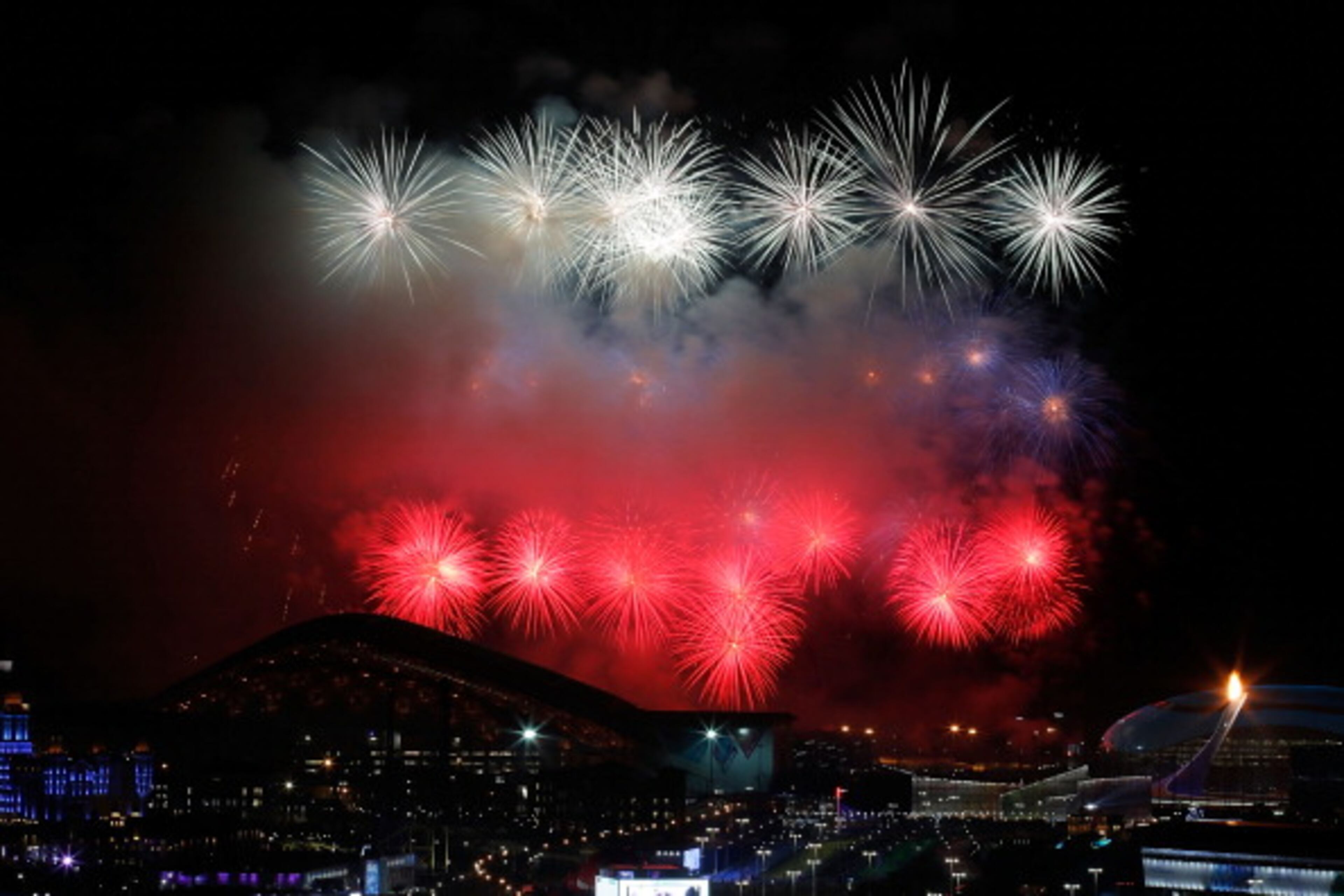 SOCHI, RUSSIA - FEBRUARY 07: A general view of the Olympic Park during the Opening Ceremony of the Sochi 2014 Winter Olympics on February 7, 2014 in Sochi, Russia. (Photo by Joe Scarnici/Getty Images)