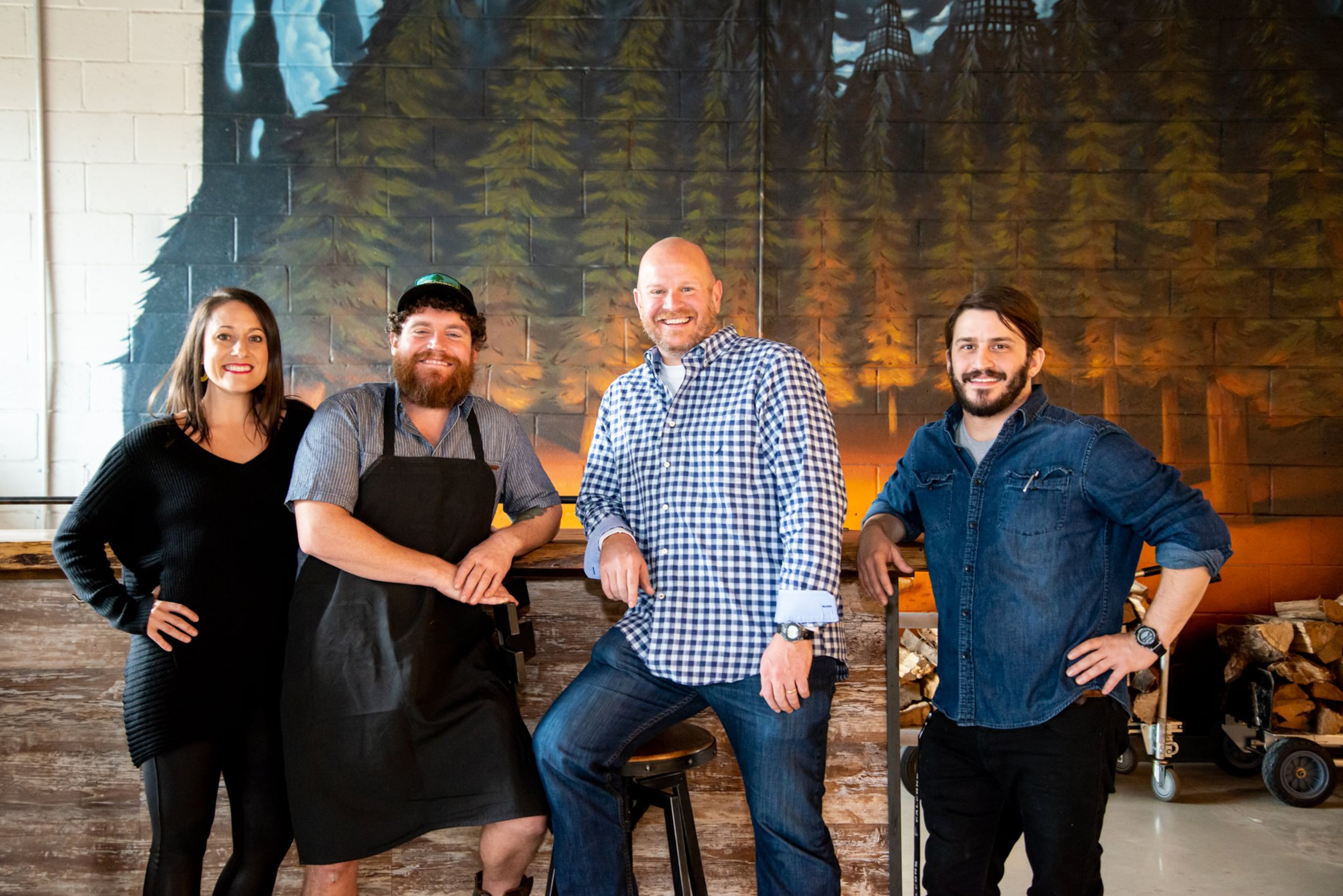 Best End Brewing team (from left to right) General Manager Valerie Albanese, Executive Chef Cory Burke, Partner Rob Hayes, and Brewmaster Tim Schiavone. Photo credit- Mia Yakel.