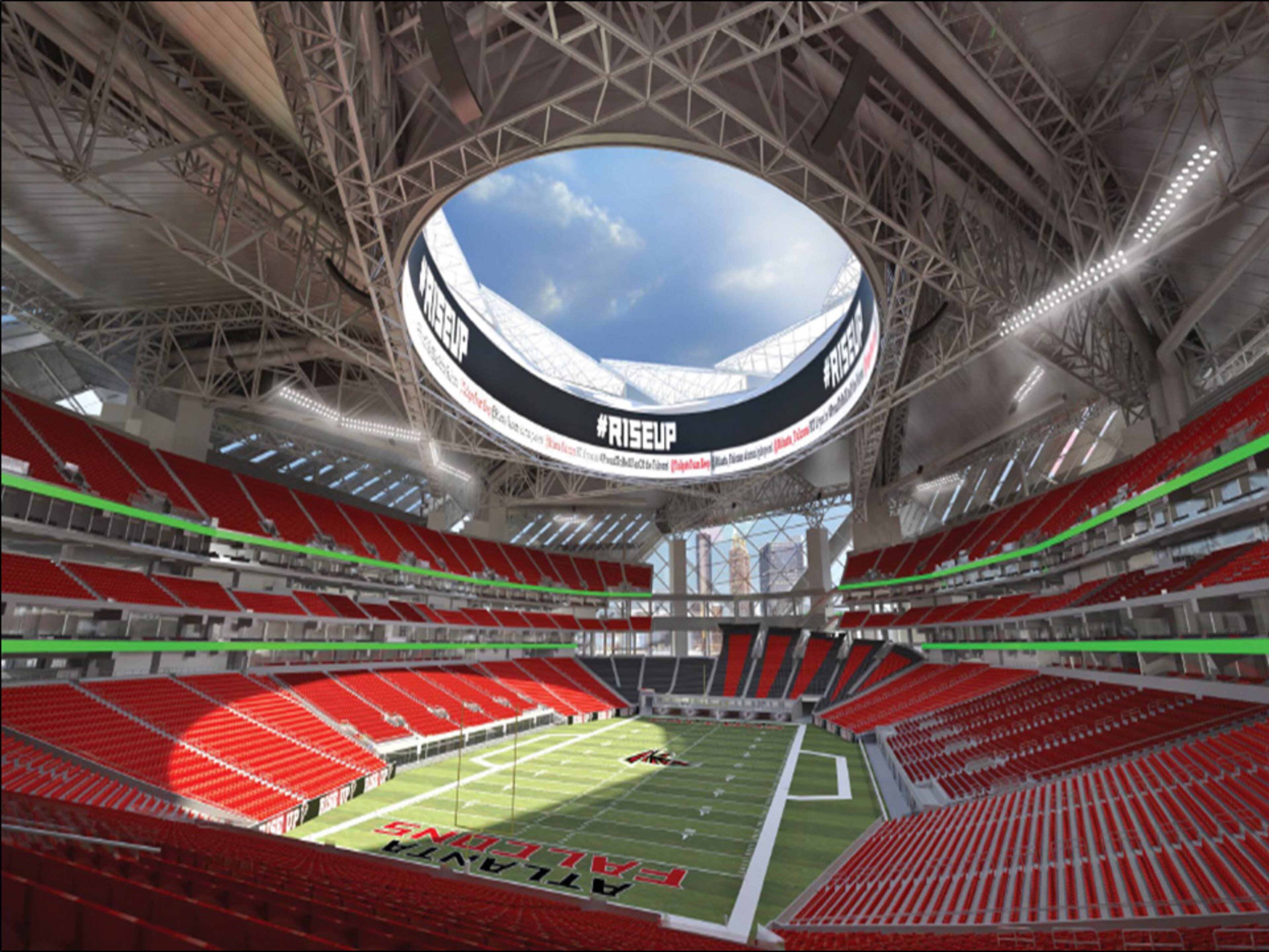 Rendering shows the Atlanta skyline more visible in the background along with a few changes in the seating configuration.