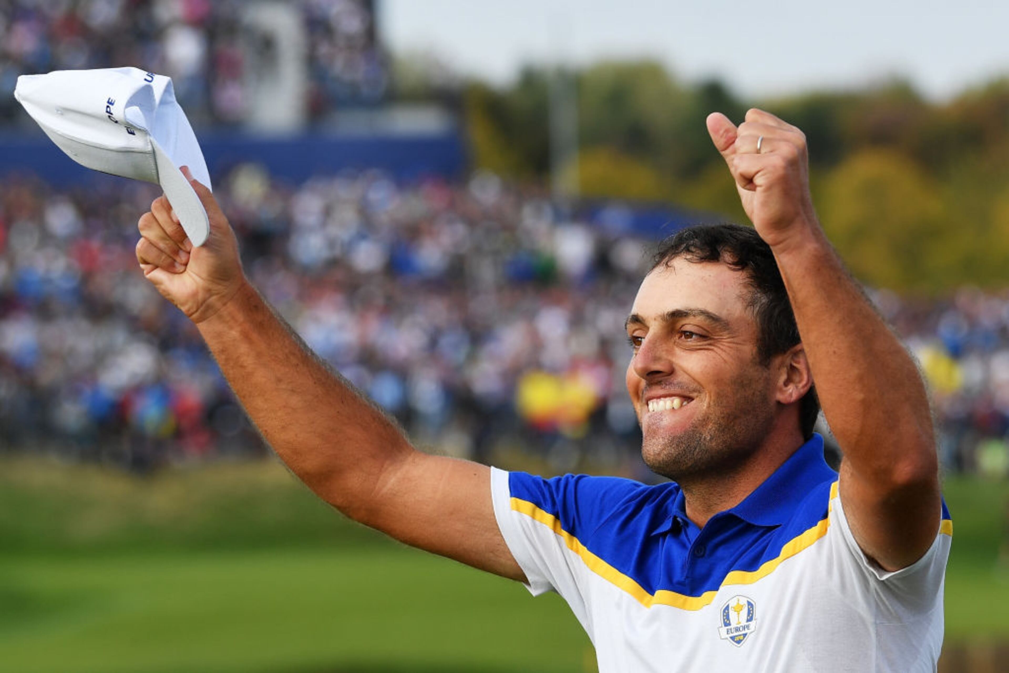 PARIS, FRANCE - SEPTEMBER 30: Francesco Molinari of Europe celebrates winning The Ryder Cup during singles matches of the 2018 Ryder Cup at Le Golf National on September 30, 2018 in Paris, France. (Photo by Stuart Franklin/Getty Images)