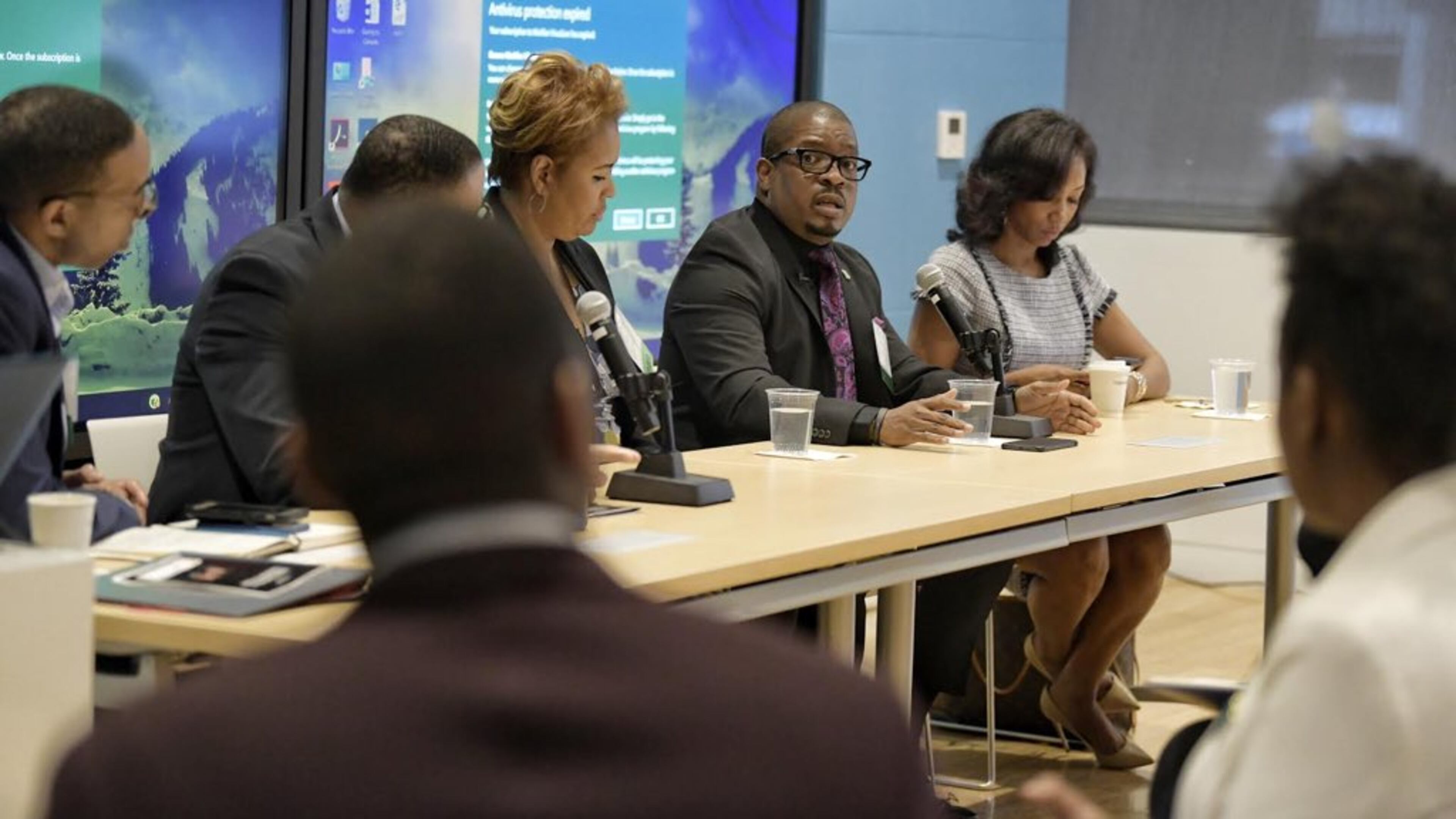 Marco Clark of Richard Wright Public Charter School for Journalism and Media Arts (center), said educators have to have honest conversations about their students and efforts to educate them. PHOTO COURTESY JARRAD HENDERSON