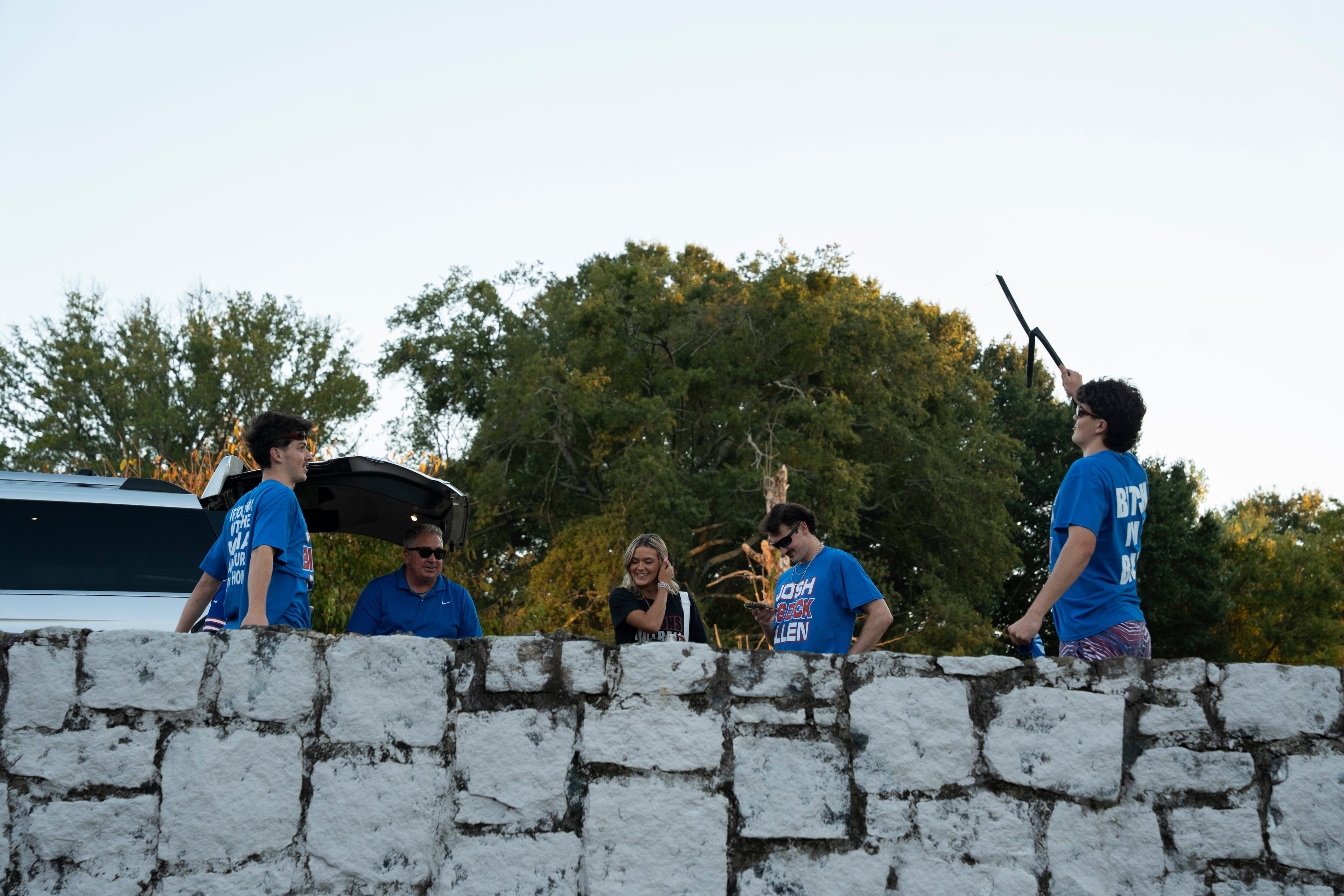 Buffalo Bills fans tailgate outside Mercedes-Benz Stadium on Monday, Oct. 13, 2025, in Atlanta, ahead of the Monday Night Football game against the Atlanta Falcons. Many traveled from New York and across the country to join the “Bills Mafia” gathering. (Olivia Bowdoin for the AJC)
