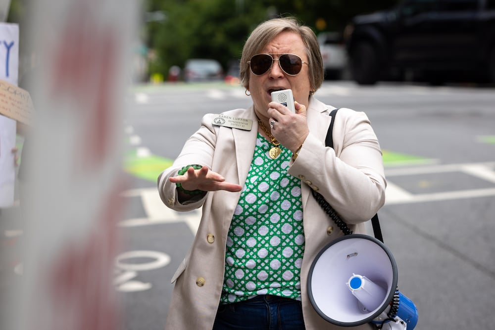 Georgia State Rep. Karen Lupton, D-Chamblee, seen here at a rally outside the University System of Georgia building in Atlanta in 2025. (Arvin Temkar/AJC)