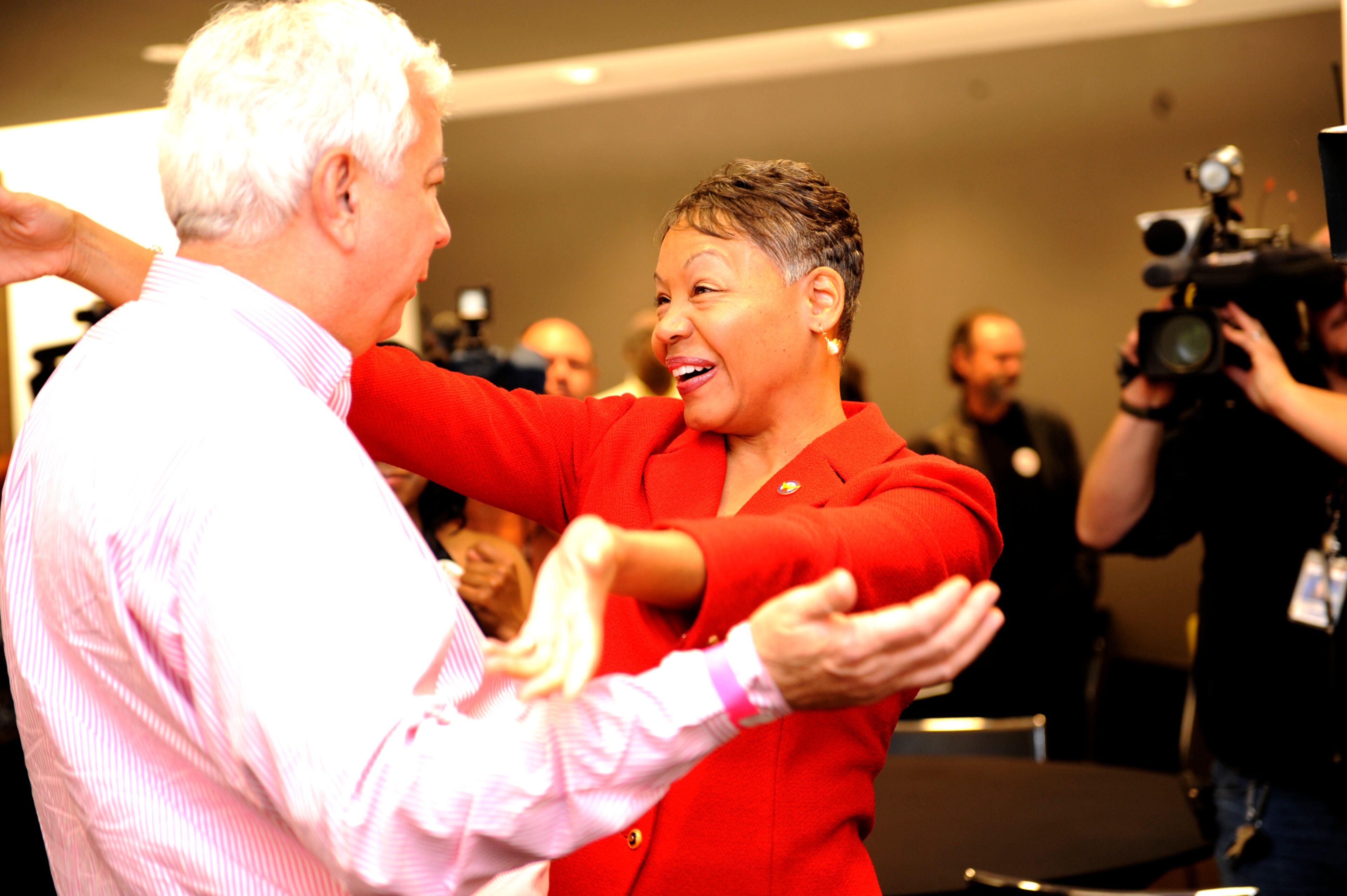 Borders greets donors in the media room the W Hotel in downtown Atlanta Tuesday, Nov. 3, 2009. Borders, who had dropped out of the mayoral race before re-entering the contest, later conceded to opponent (and future Atlanta mayor) Kasim Reed.
