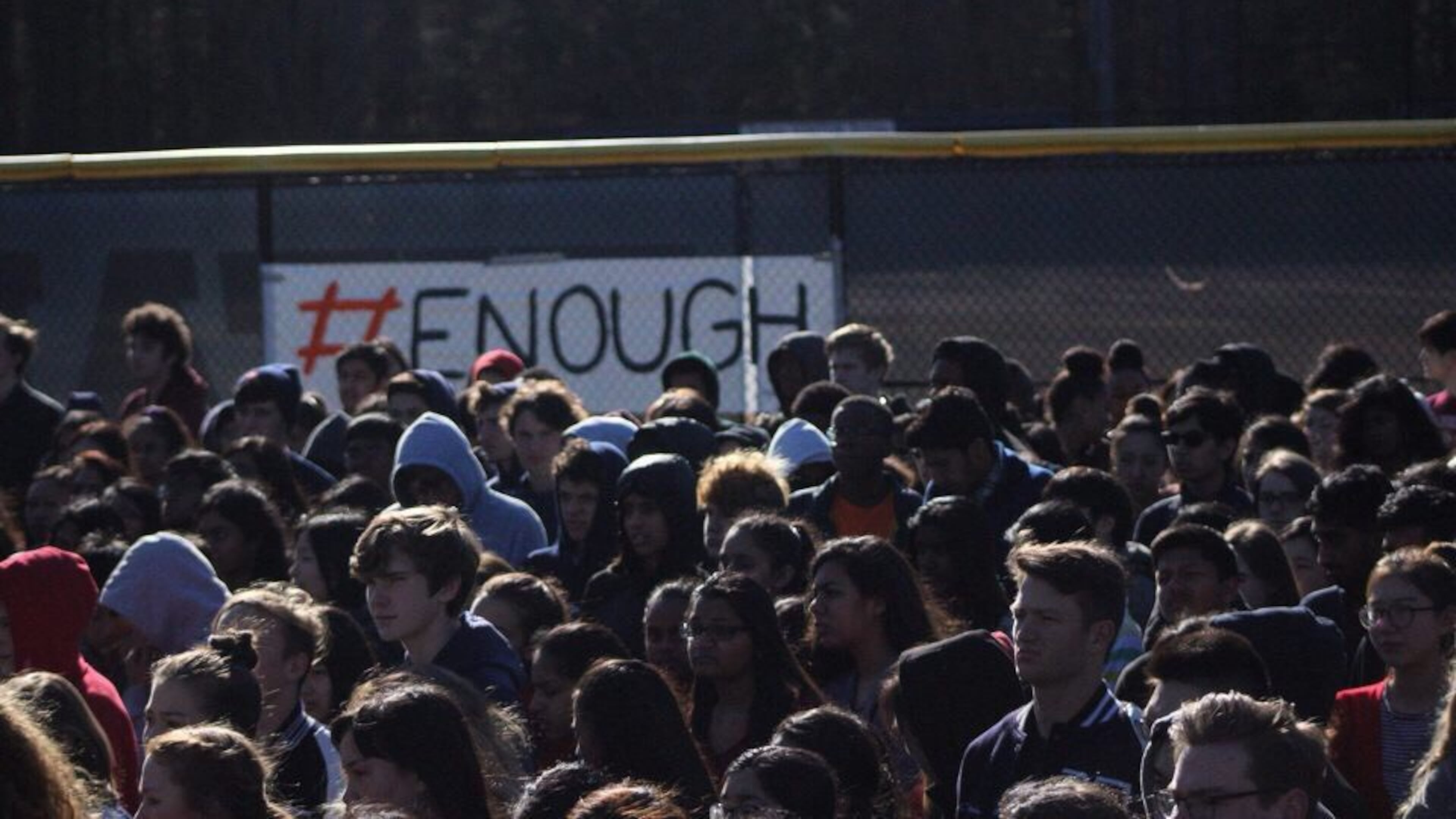 Students gather outside Northview High School in Johns Creek to participate in nationwide school walkouts that took place Wednesday. Fulton County Schools softened its initial stance and allowed students to participate, though district officials still don't call the activity a "walk out."