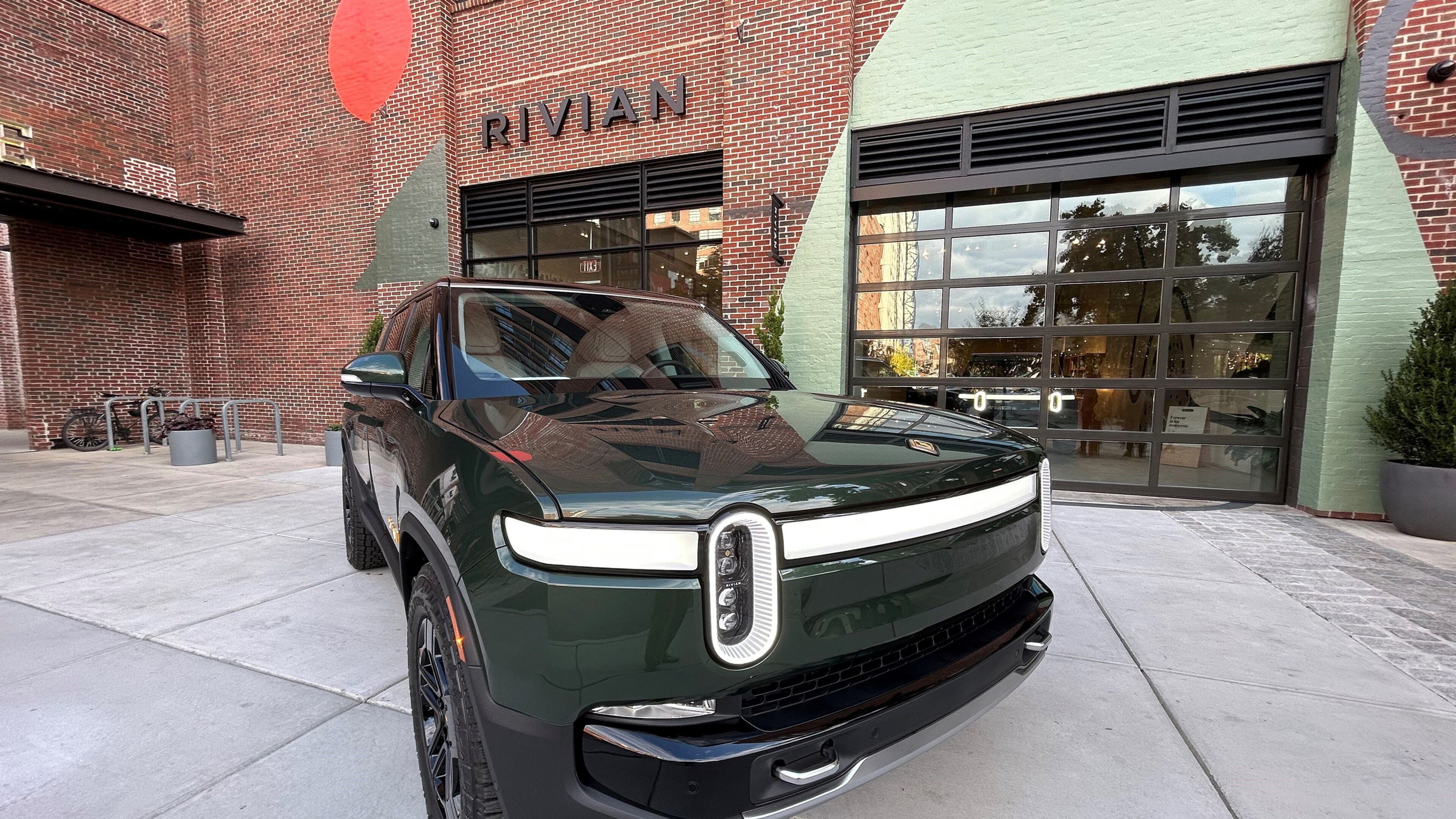 A Rivian R1S sits outside the Rivian store at Ponce City Market in Atlanta on Oct. 19, 2023. (J. Scott Trubey/The Atlanta Journal-Constitution/TNS)