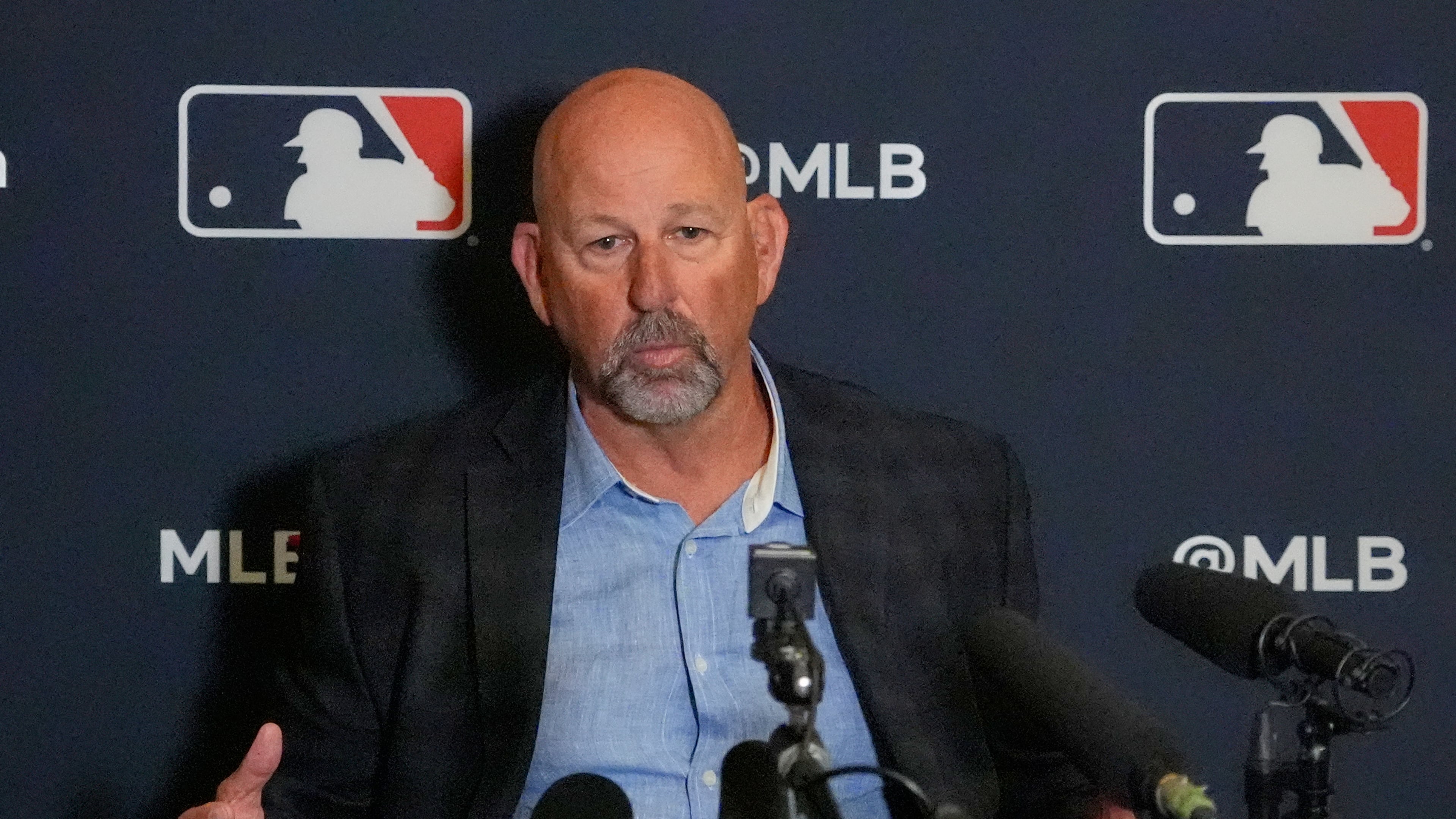 Walt Weiss, manager for the Atlanta Braves makes comments during a news conference at the Major League Baseball Winter Meetings, Tuesday, Dec. 9, 2025, in Orlando, Fla. (John Raoux/AP)