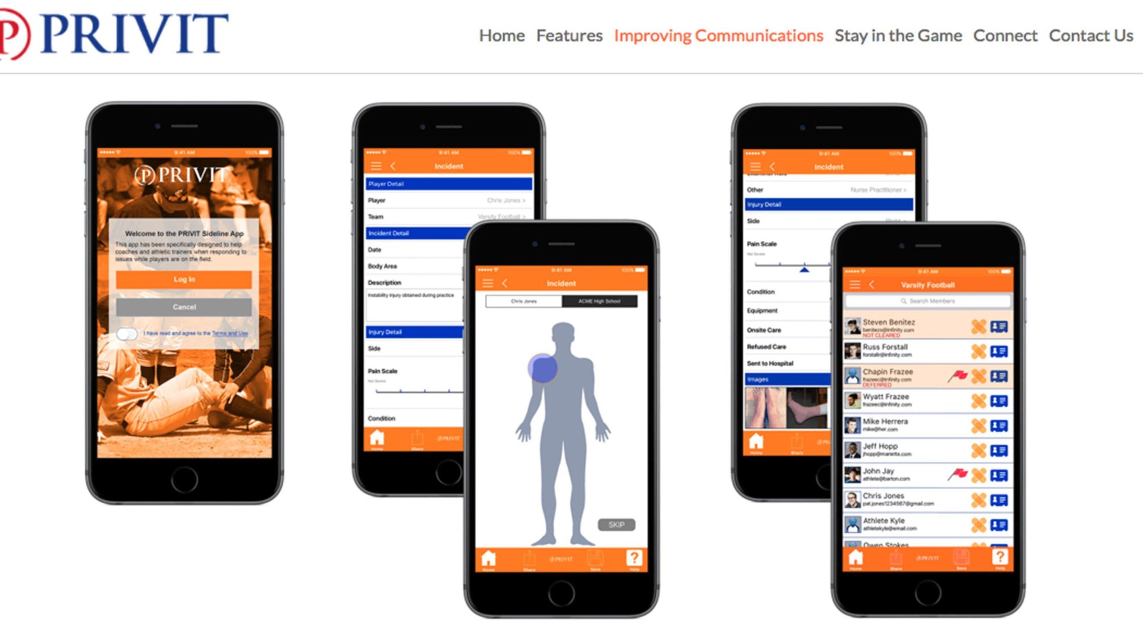 The Privit Sideline app seeks to keep young athletes safer by helping coaches and trainers report and properly treat concussions and other injuries and medical conditions. (privitsideline.strikingly.com)