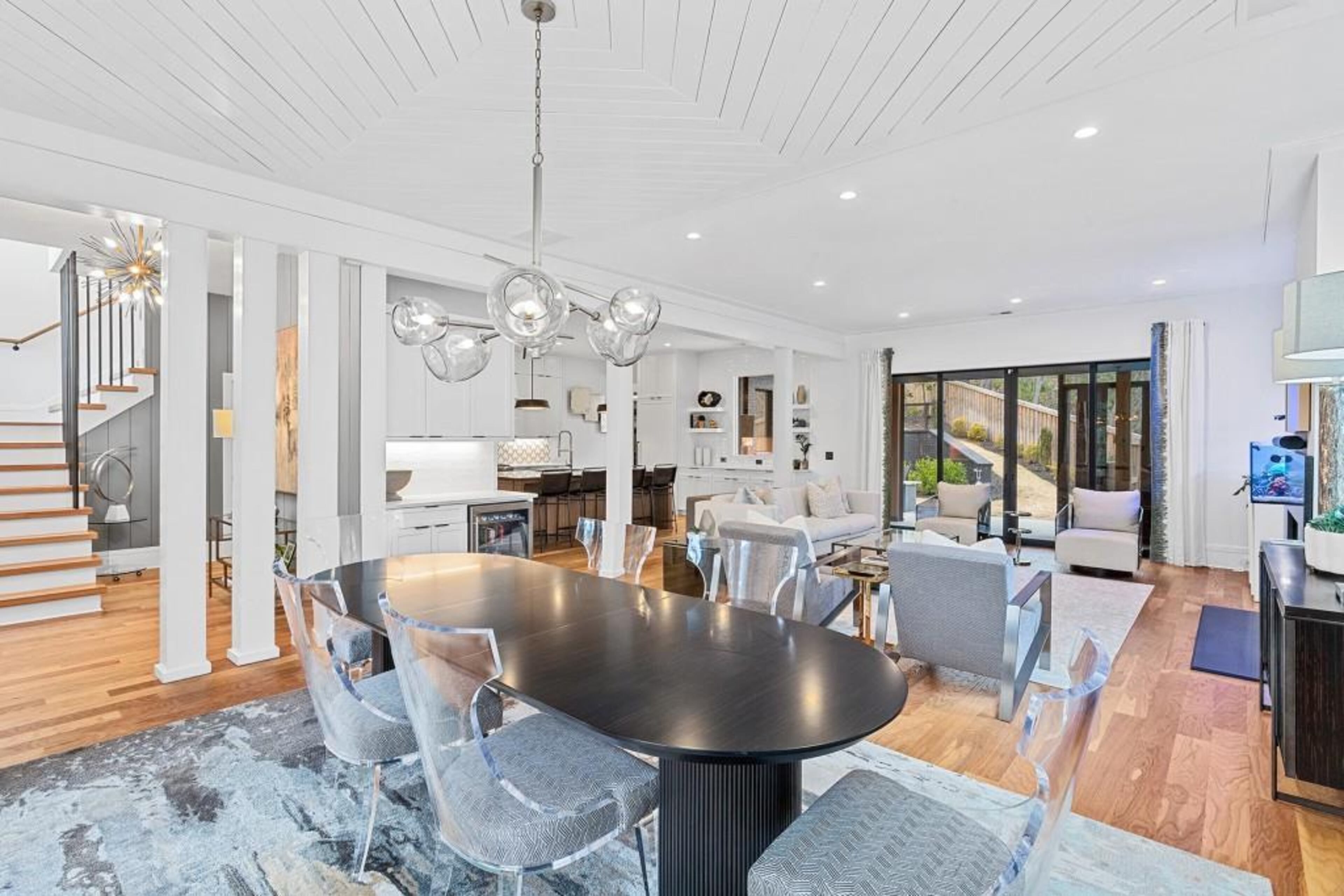 A beautiful dining area next to the fireside great room.
