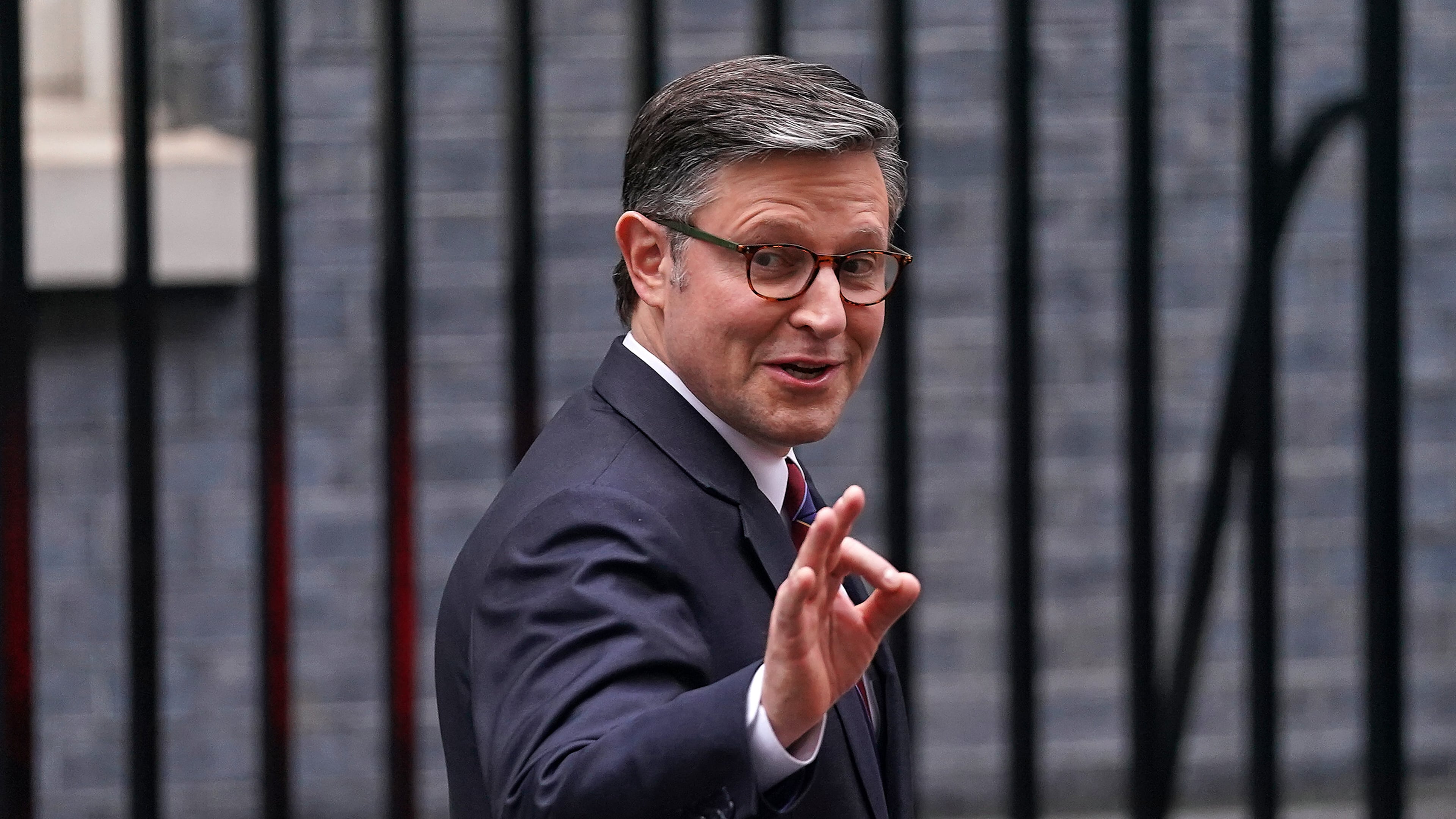 U.S. House Speaker Mike Johnson leaves 10 Downing Street after meeting Britain's Prime Minister Keir Starmer in London, Monday, Jan. 19, 2026.(AP Photo/Alberto Pezzali)