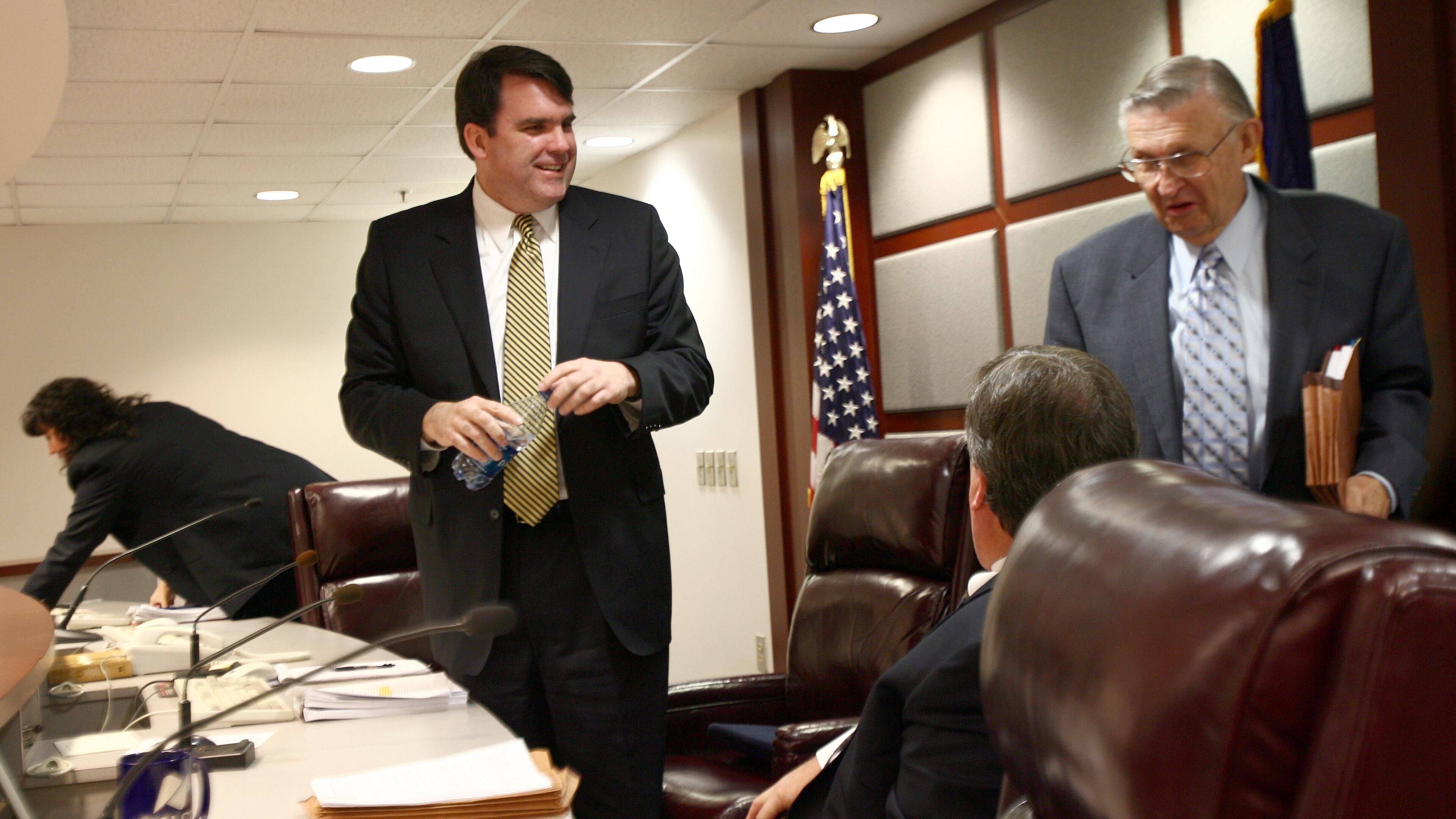 Chuck Eaton left, a member of the Public state Service Commission, with fellow member Doug Everett, right. AJC file