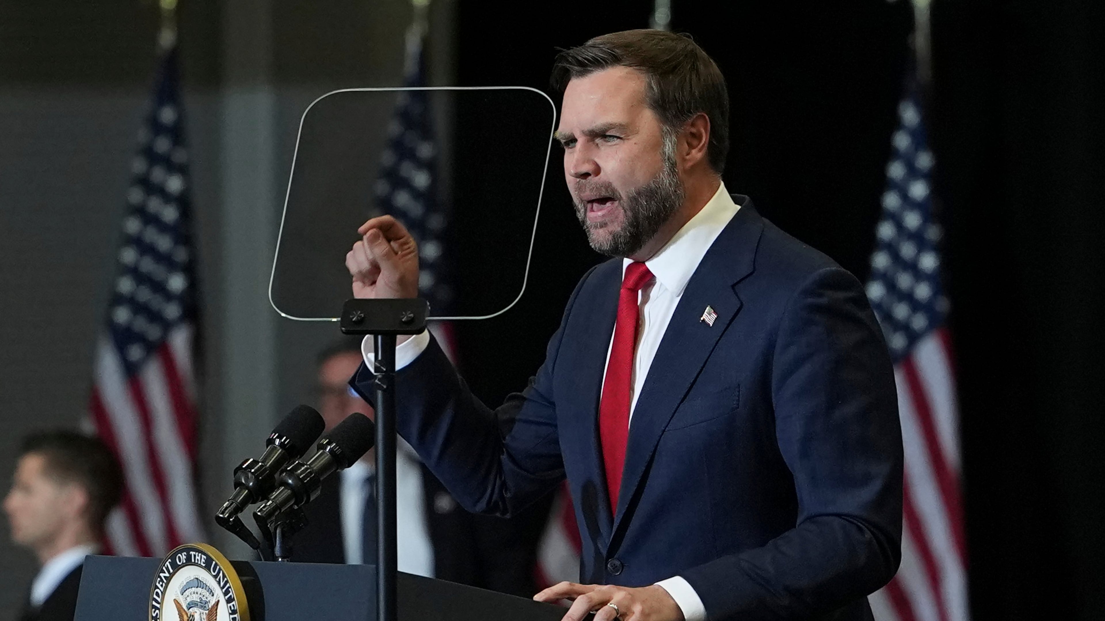 Vice President JD Vance speaks during a campaign rally at the Sharonville Convention Center, Wednesday, Oct. 21, 2026, in Sharonville, Ohio. (AP Photo/Jacquelyn Martin, Pool)