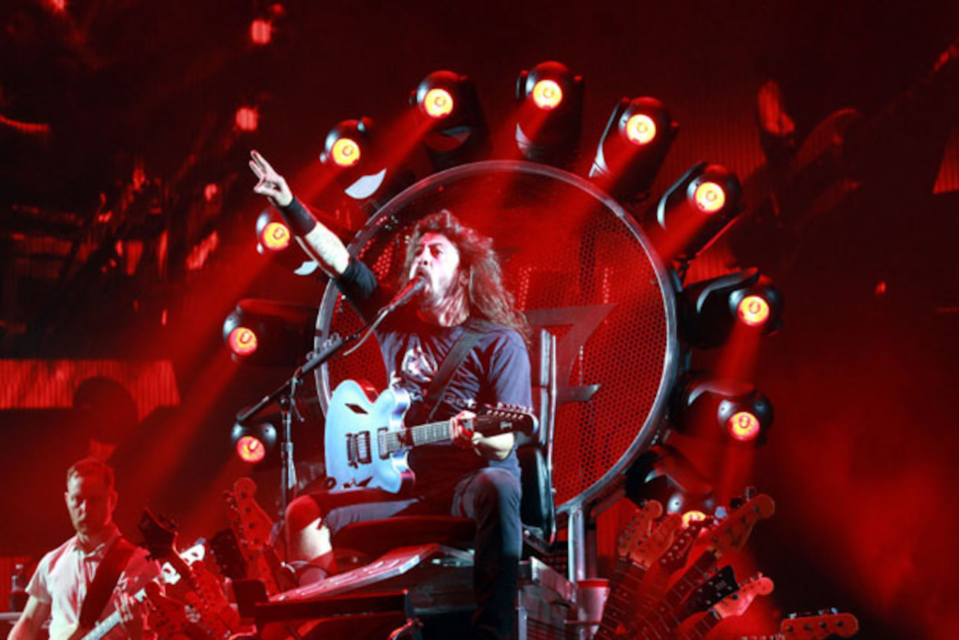 Dave Grohl and the Foo Fighters packed over 20,000 fans into sold out Centennial Olympic Park Sunday night, October 4, 2015, with Gary Clark, Jr. opening the show. The light rain couldn't dampen the energy and spirit of the huge crowd. Grohl, who broke his leg while performing in Sweden in June, rocked out in a motorized throne, which was equipped with lights and carried numerous guitars. Robb D. Cohen/ RobbsPhotos.com