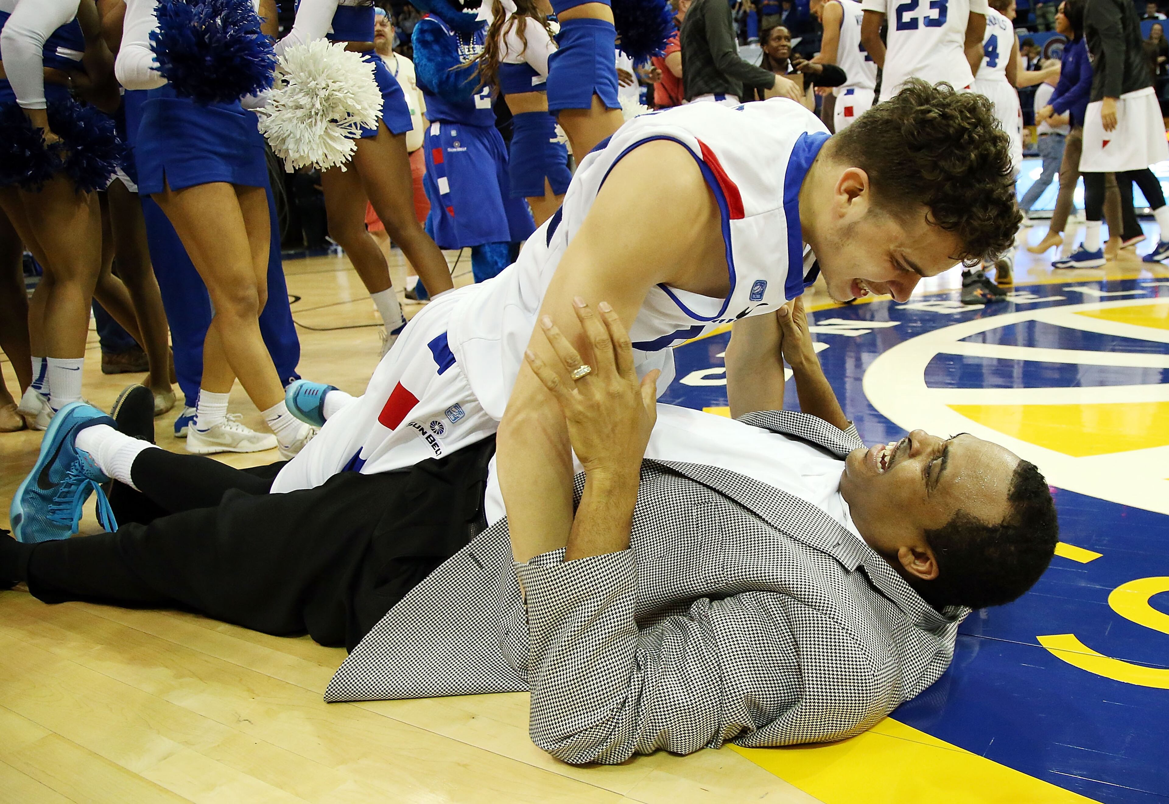 R.J. Hunter #22 of the Georgia State Panthers celebrates with his father Ron Hunter after winning the Sun Belt Conference championship game. (Photo by Sean Gardner/Getty Images)