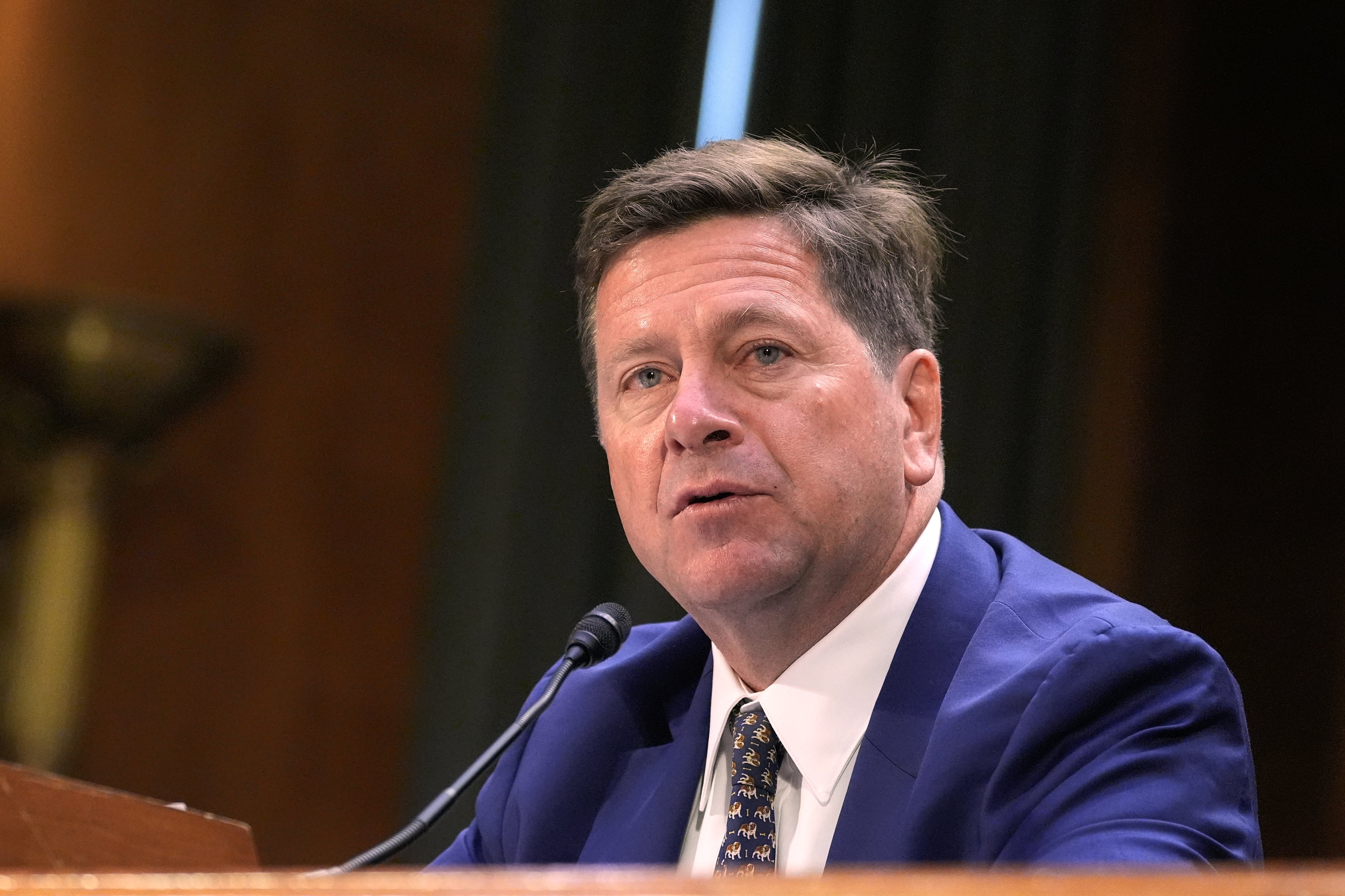 Jay Clayton testifies during a Senate Intelligence Committee confirmation hearing last monthto be the next Director of National Intelligence. (Mariam Zuhaib/AP)