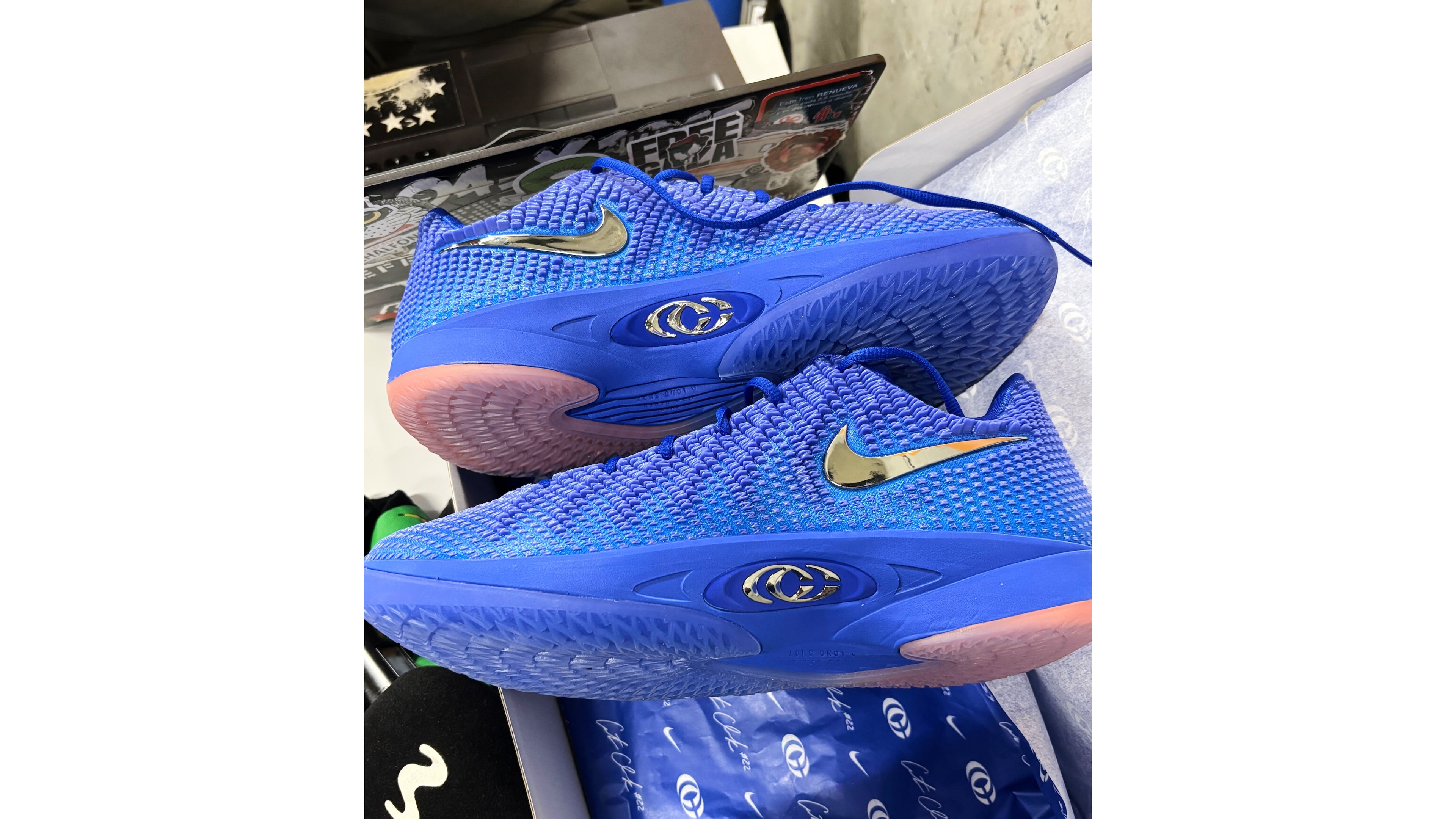 WNBA basketball player Caitlin Clark's signature Nike shoe is shown Sept. 10, 2026, in Berlin, Germany. (AP Photo/Doug Feinberg)