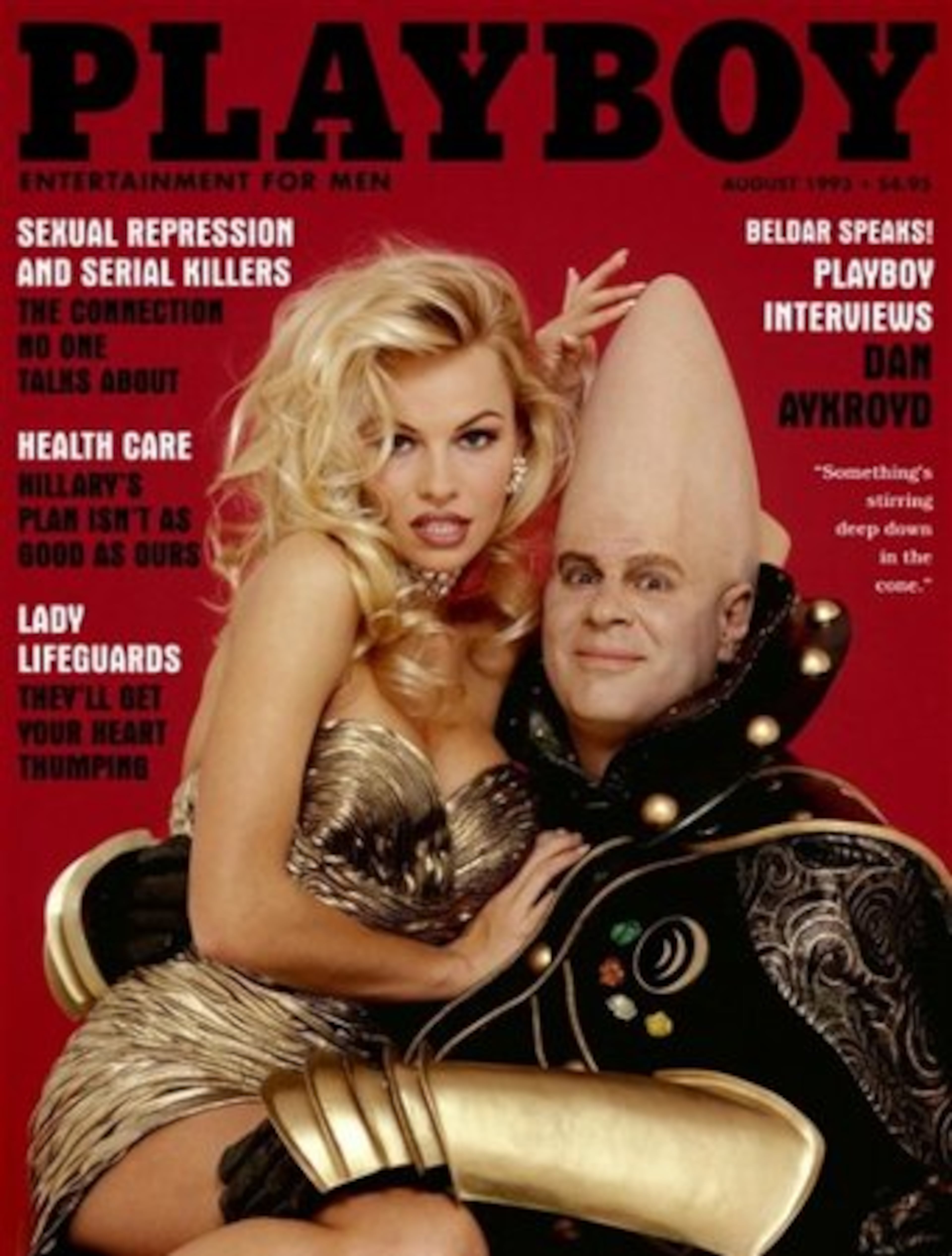 Pamela Anderson and Dan Aykroyd - as Beldar from his movie "The Coneheads" - were featured on the cover in August 1993.