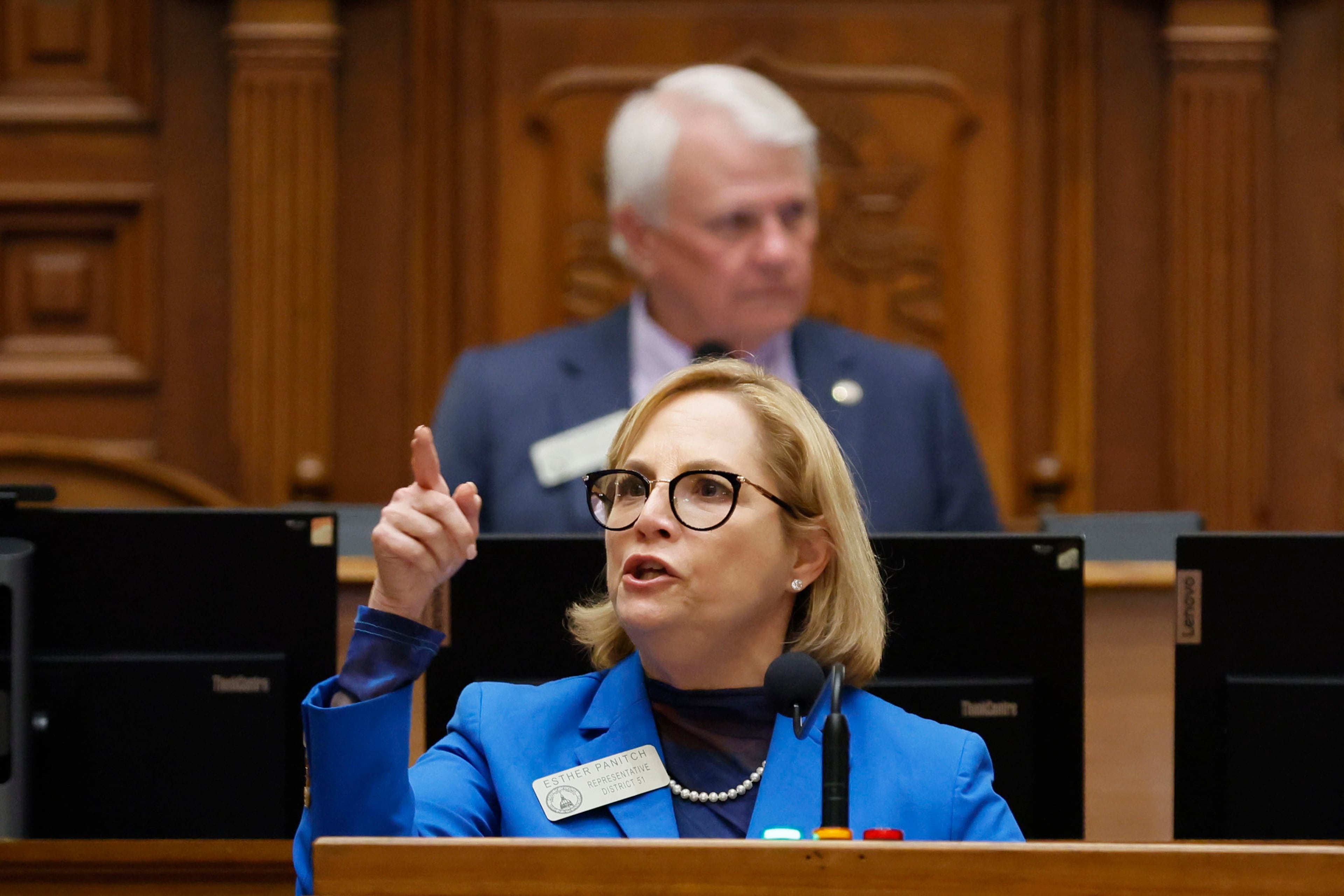 State Rep. Esther Panitch, D-Sandy Springs, speaks against SB 36 during a debate on Legislative Day 39 at the Georgia State Capitol on Wednesday, April 2, 2025. (Miguel Martinez/AJC)