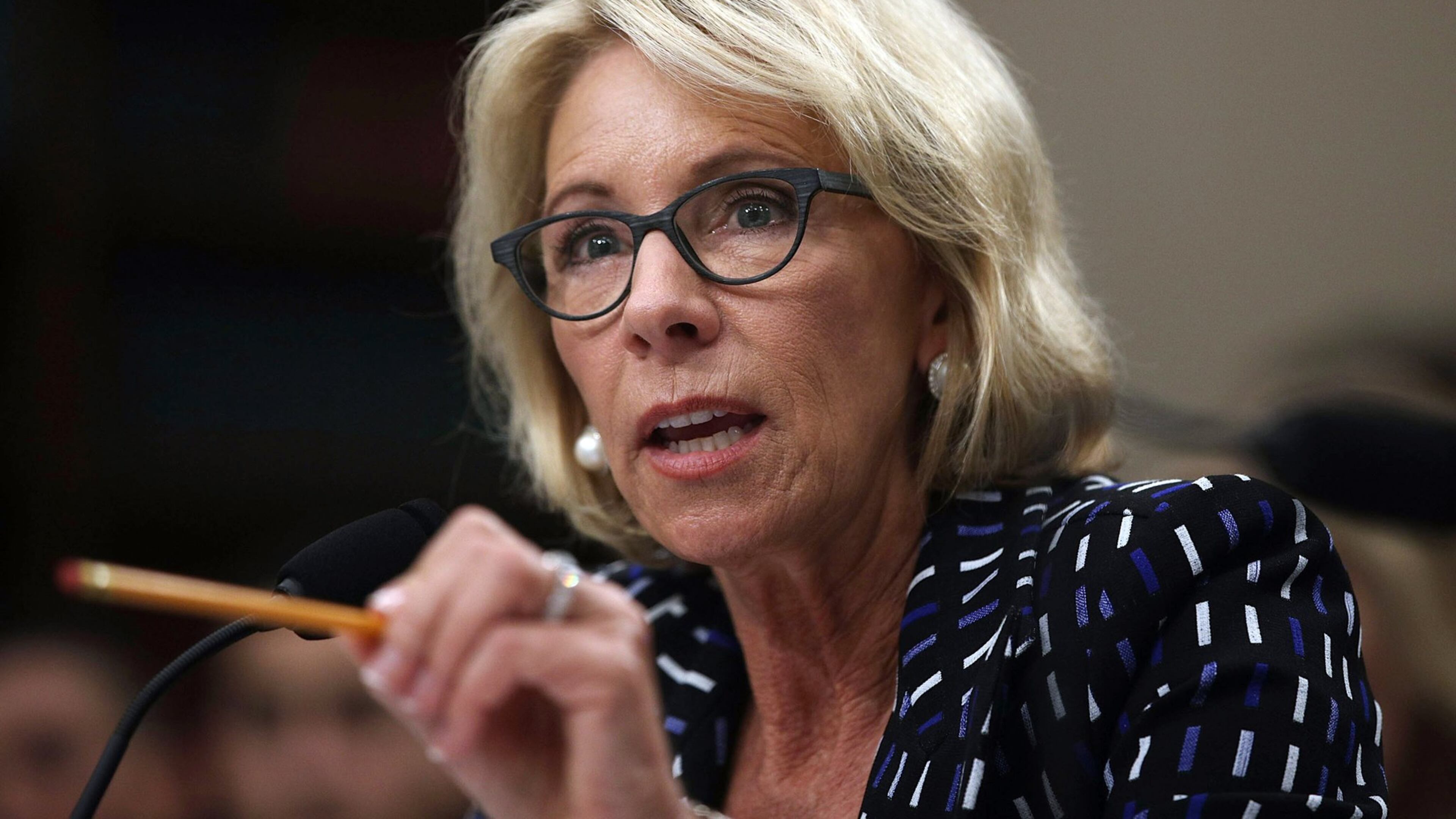 U.S. Secretary of Education Betsy DeVos testifies during a hearing before the Labor, Health and Human Services, Education and Related Agencies Subcommittee of the House Appropriations Committee on May 24, 2017 in Washington, D.C. (Photo by Alex Wong/Getty Images)