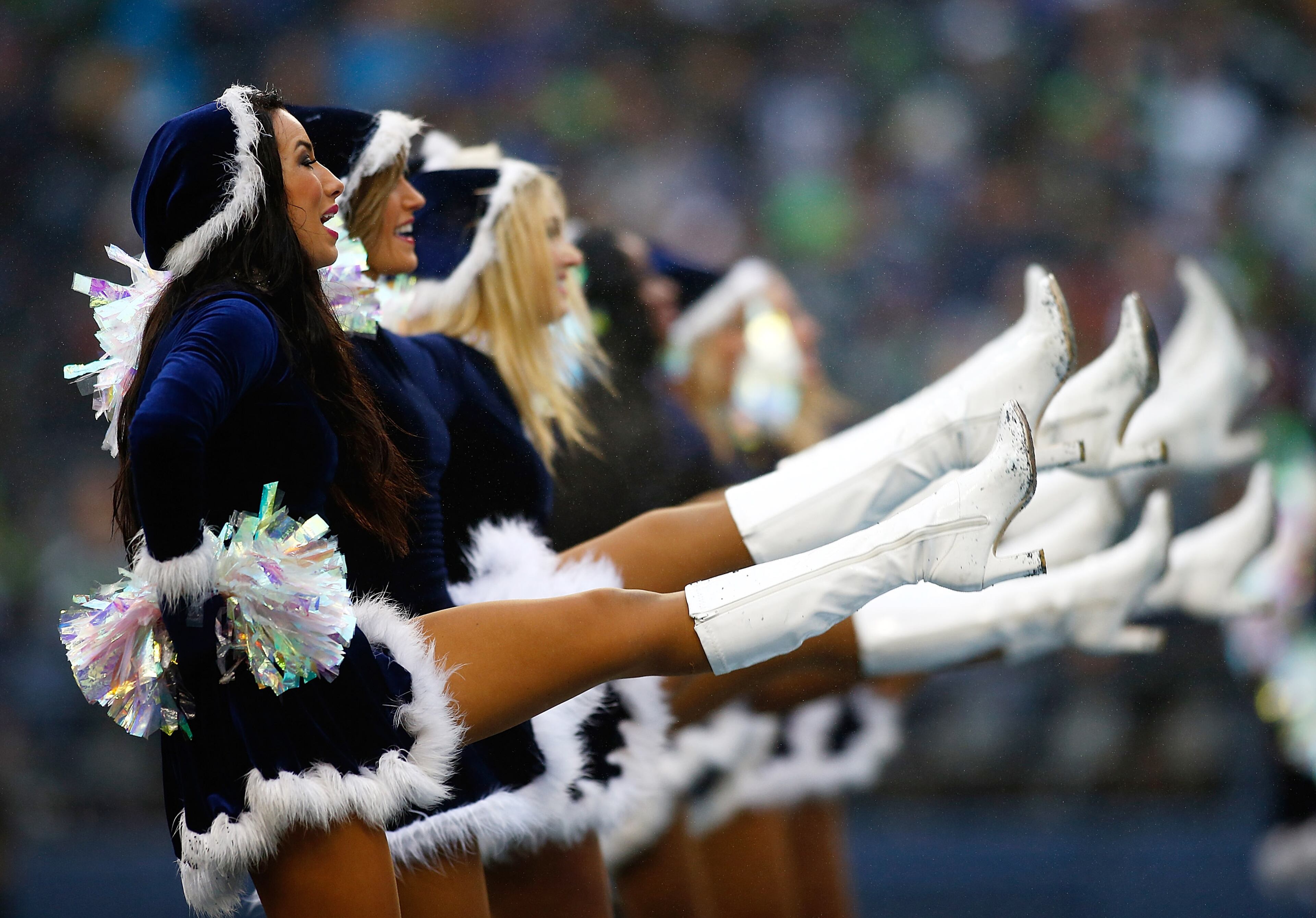 Cheerleaders perform during the Seattle Seahawks versus the Arizona Cardinals game on December 22, 2013 at CenturyLink Field in Seattle, Wash. (Photo by Jonathan Ferrey/Getty Images)