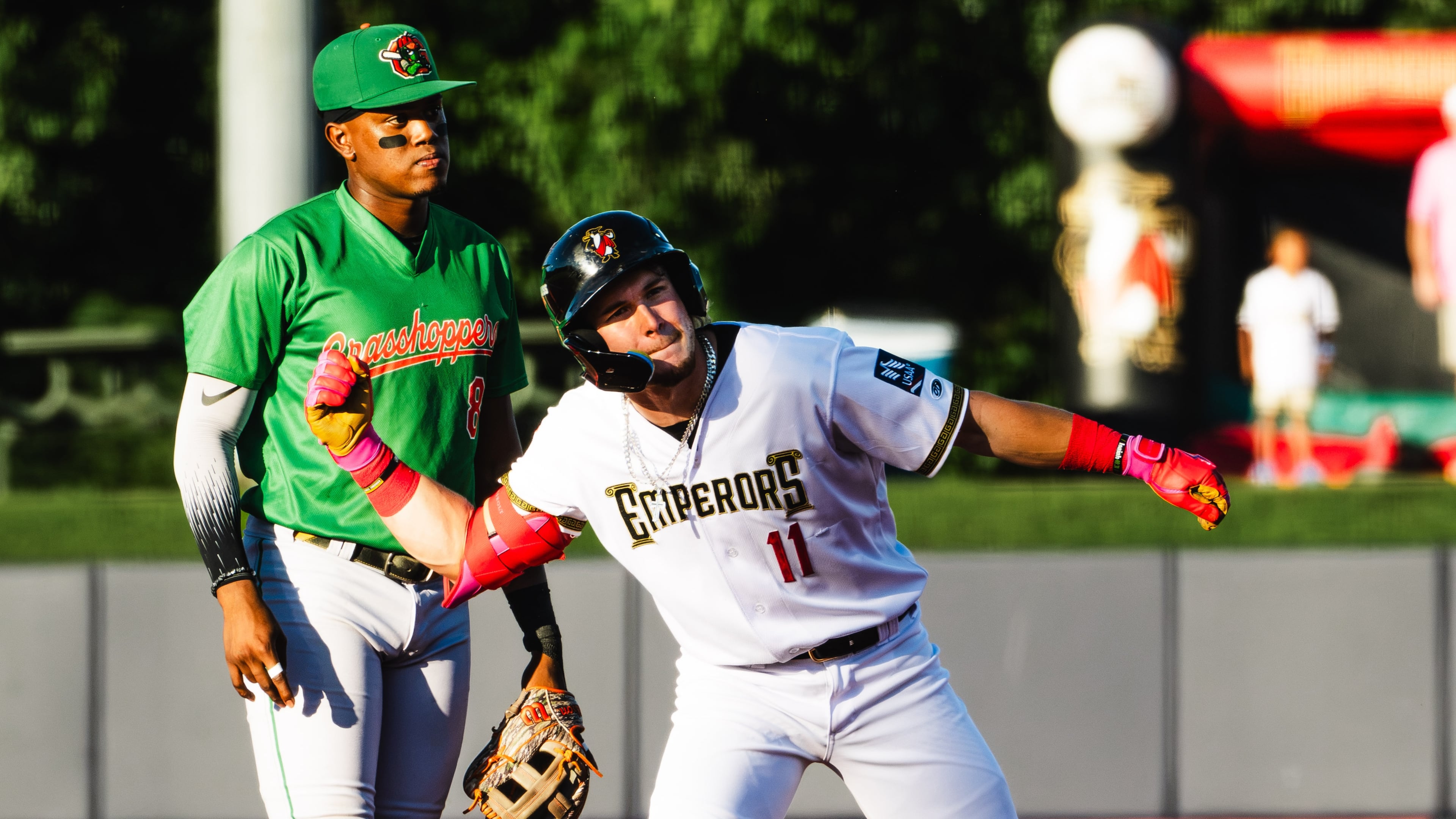 Outfielder Eric Hartman, the Braves' top prospect, according to MLB.com, spent last season in Rome (pictured) and Columbus and became the first minor leaguer since Andruw Jones in 1995 to hit at least 25 home runs and steal at least 50 bases. (Courtesy of Ryland Scott/Rome Emperors)
