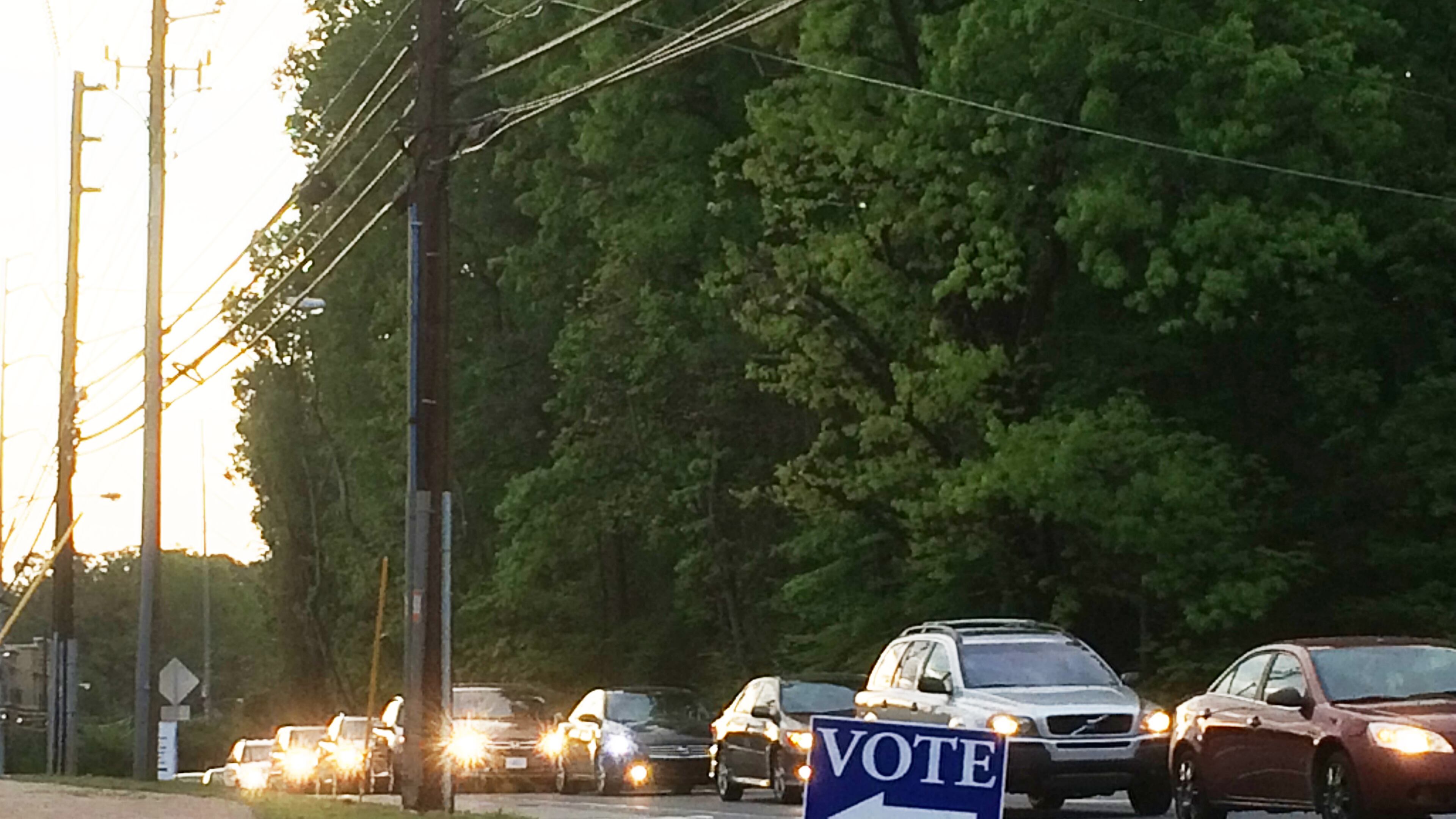 A sign leads the way to the Blair Circle polling place in Brookhaven on Tuesday morning.