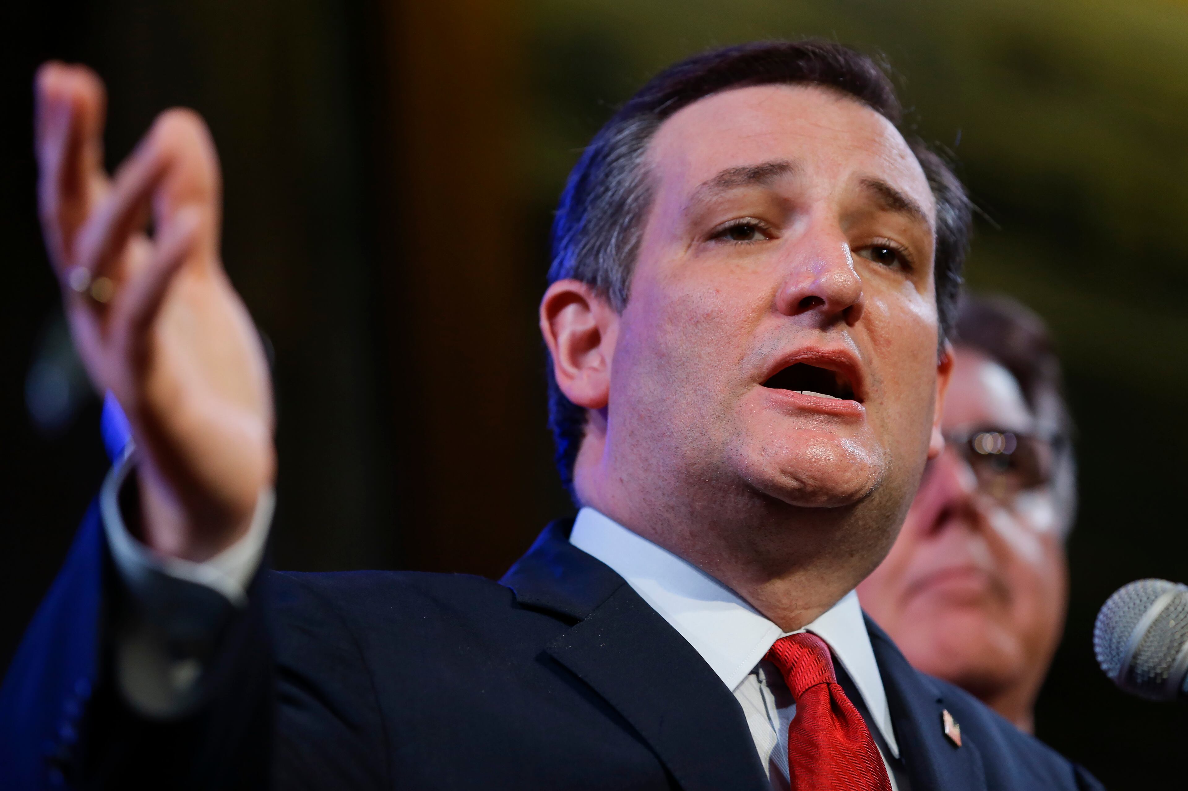 Republican presidential candidate, Sen. Ted Cruz, R-Texas, addresses his election night watch party Tuesday, March 1, 2016, in Stafford, Texas. (AP Photo/David J. Phillip)