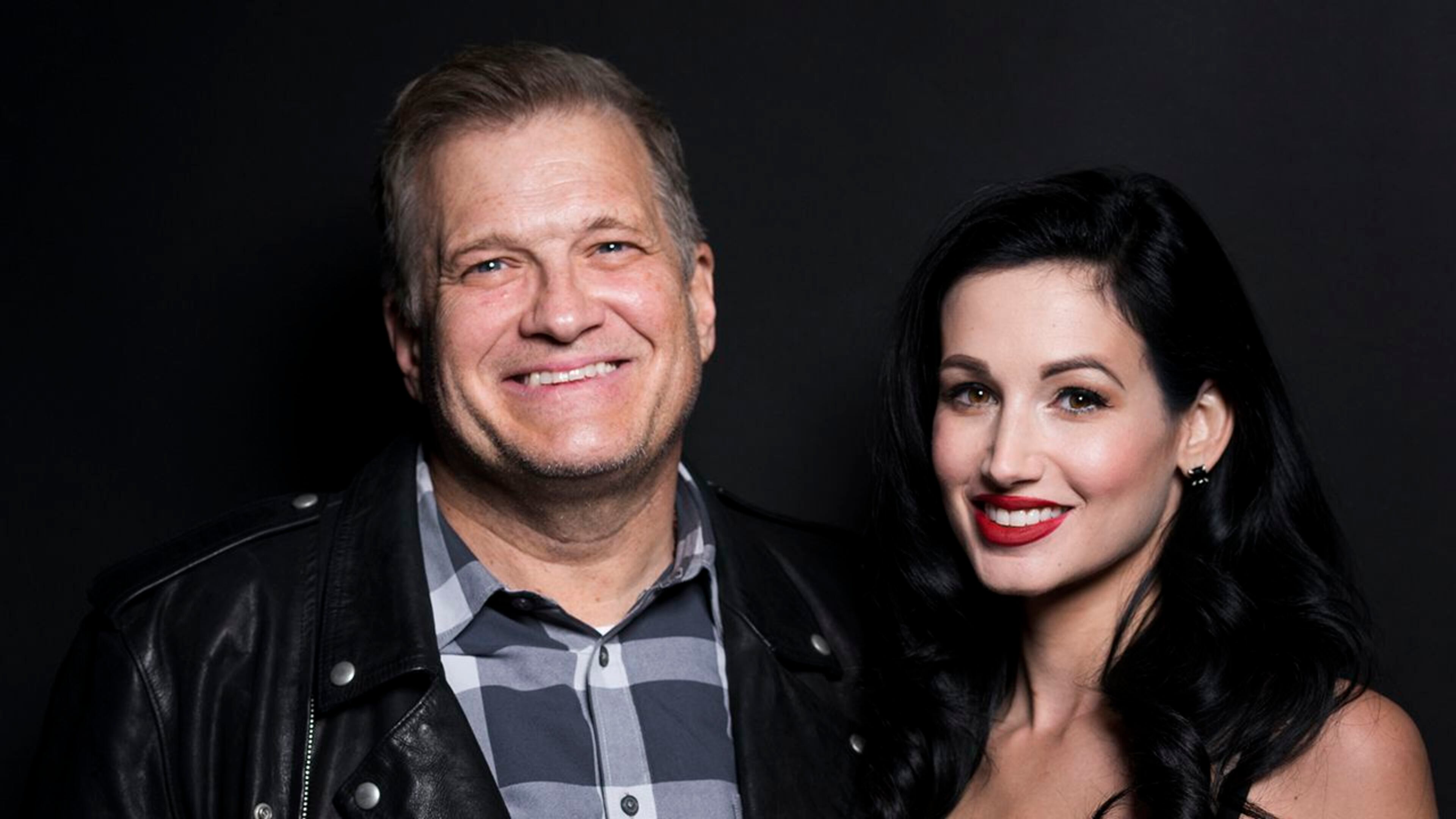 FILE Drew Carey and Amie Harwick pose for a photo in 2017. The man suspected of killing Harwick, a Hollywood sex therapist, was arrested Valentine’s Day weekend.