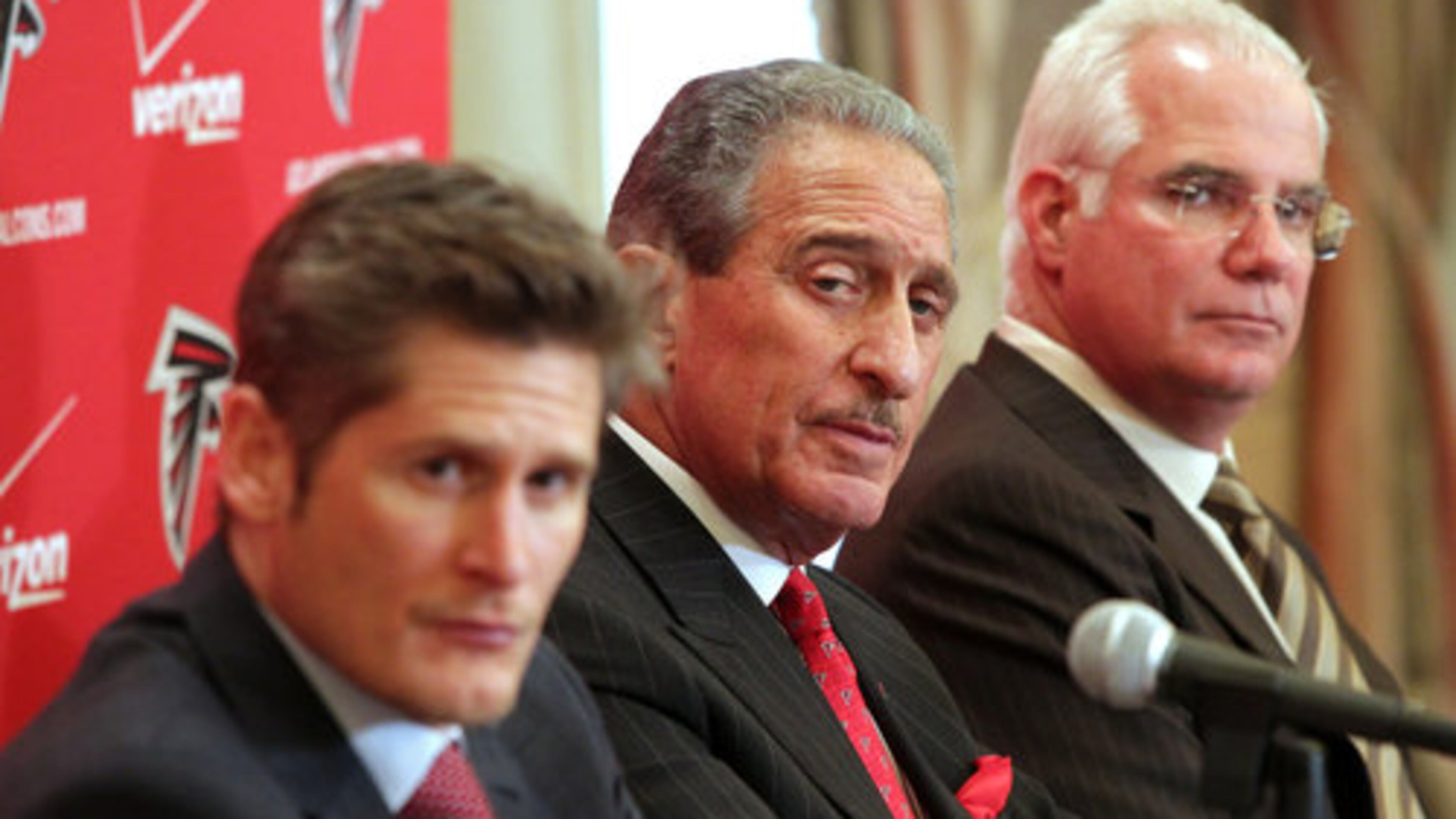 Falcons general manager Thomas Dimitroff (left) sees some impact players available in the NFL draft.