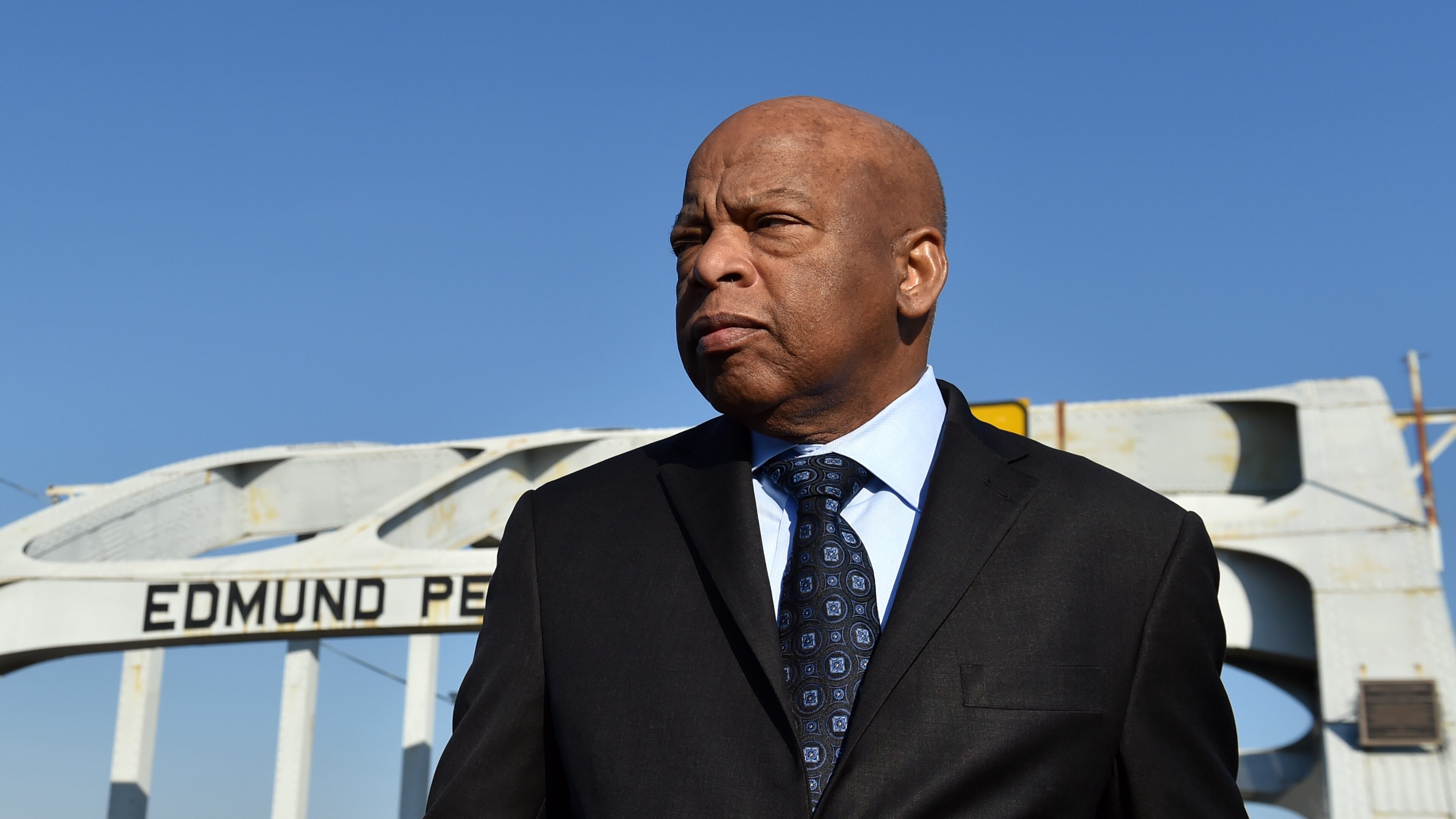 Congressman JohnLewis on the Edmund Pettus Bridge February 14, 2015. On March 7, 1965 Hosea Williams and JohnLewis led 600 civil rights activists across the Edmund Pettus Bridge in a march for voting rights. BRANT SANDERLIN / BSANDERLIN@AJC.COM