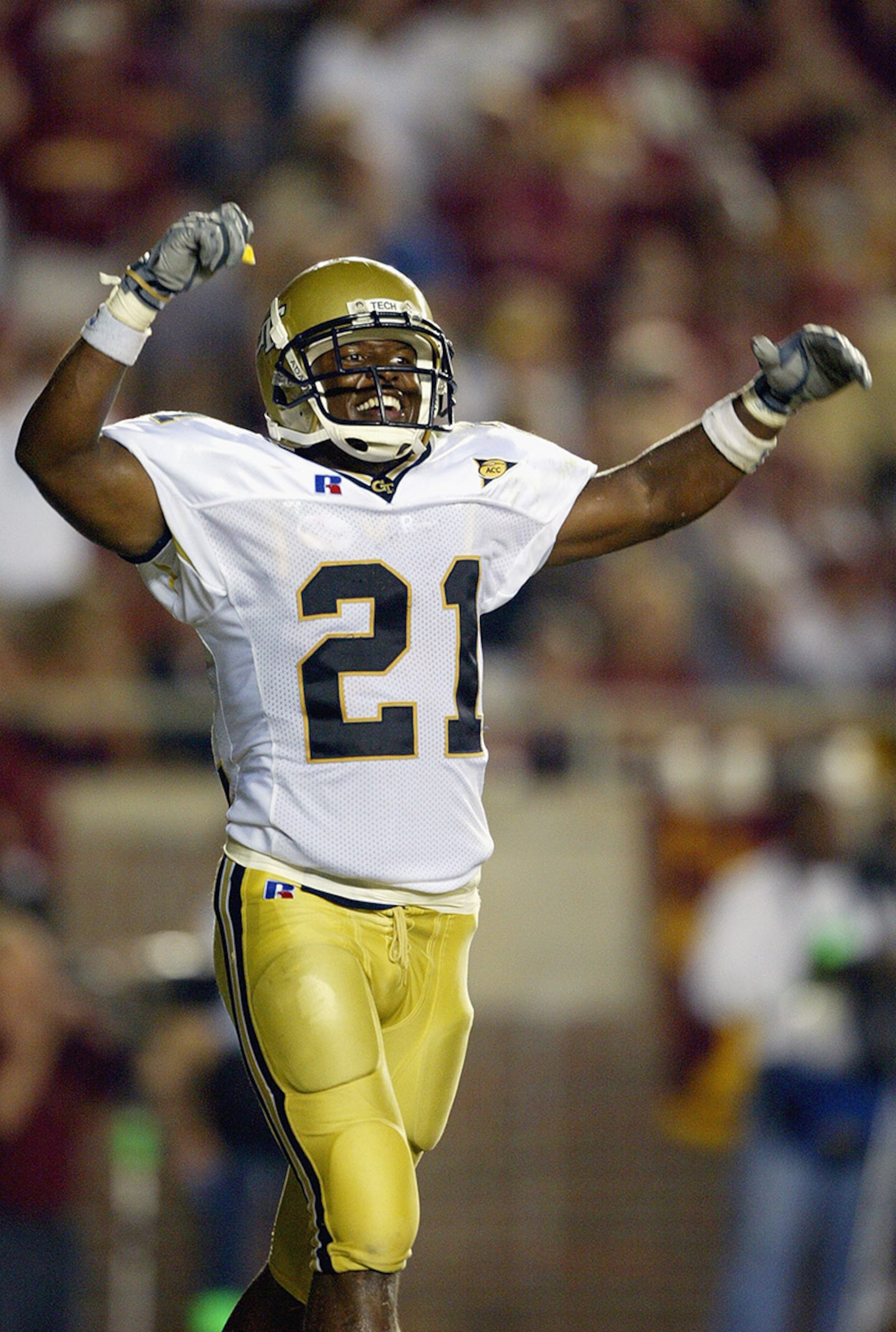 Since 2003, the Georgia Tech white and gold jerseys have featured blue numerals trimmed in white.