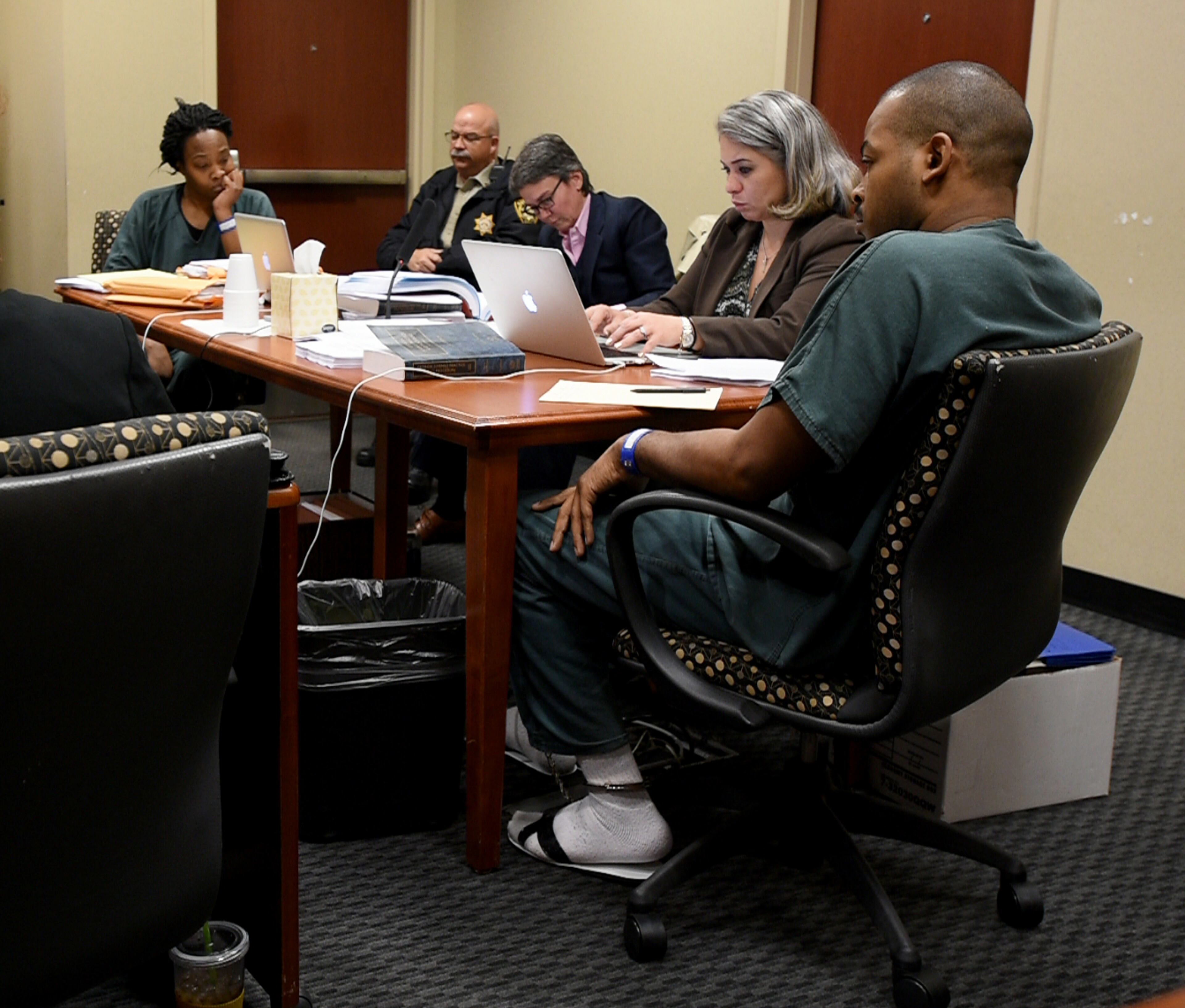 Therian Wimbush, left, and Recardo Wimbush, right, appeared in court Thursday, March 19, 2015, in an attempt to regain custody of their 10 children. (Brant Sanderlin/AJC)