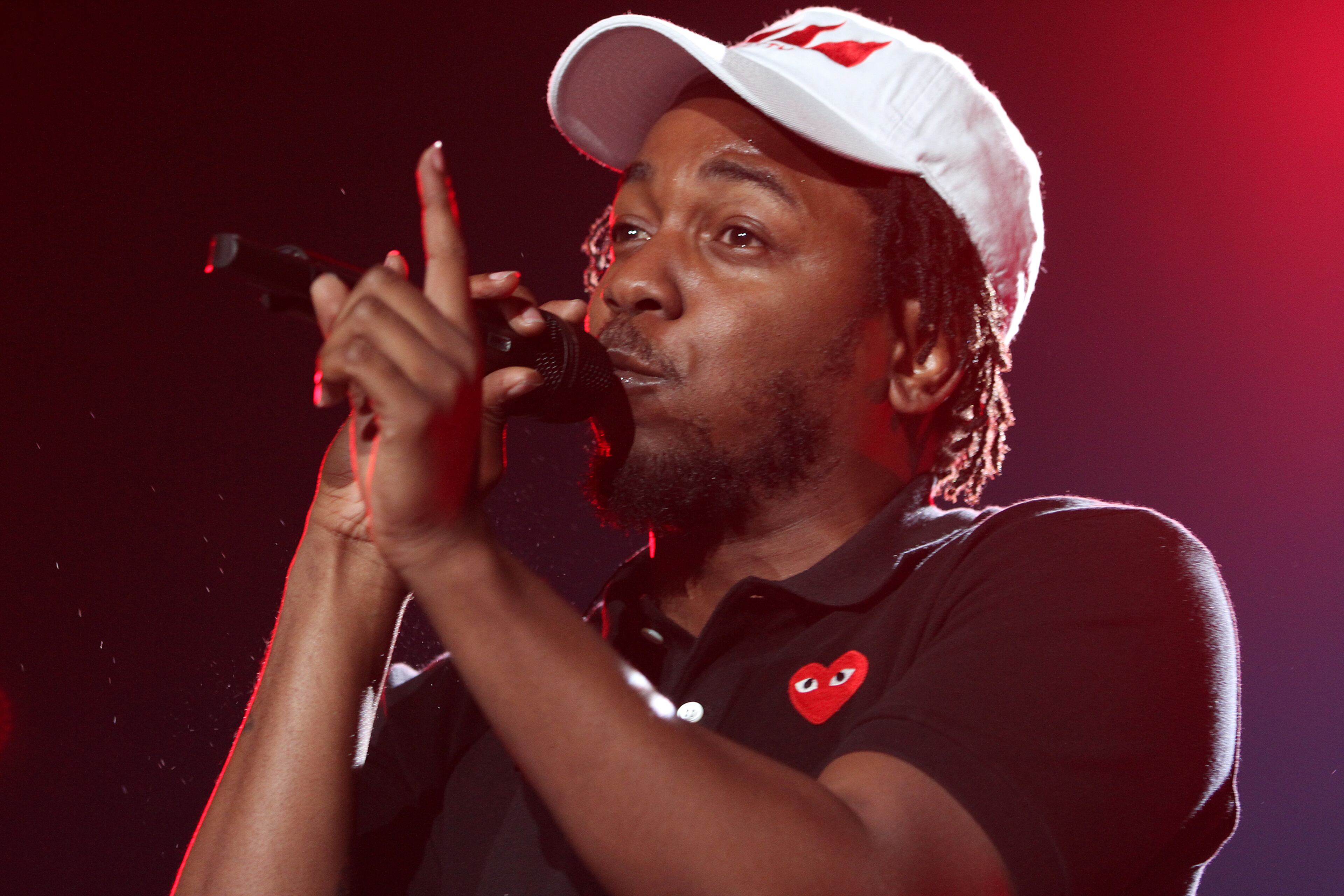 Kendrick Lamar is seen performing at 2015 Essence Music Festival Concert at the Superdome on Sunday, July 5, 2015 in New Orleans. (Photo by Donald Traill/Invision/AP)