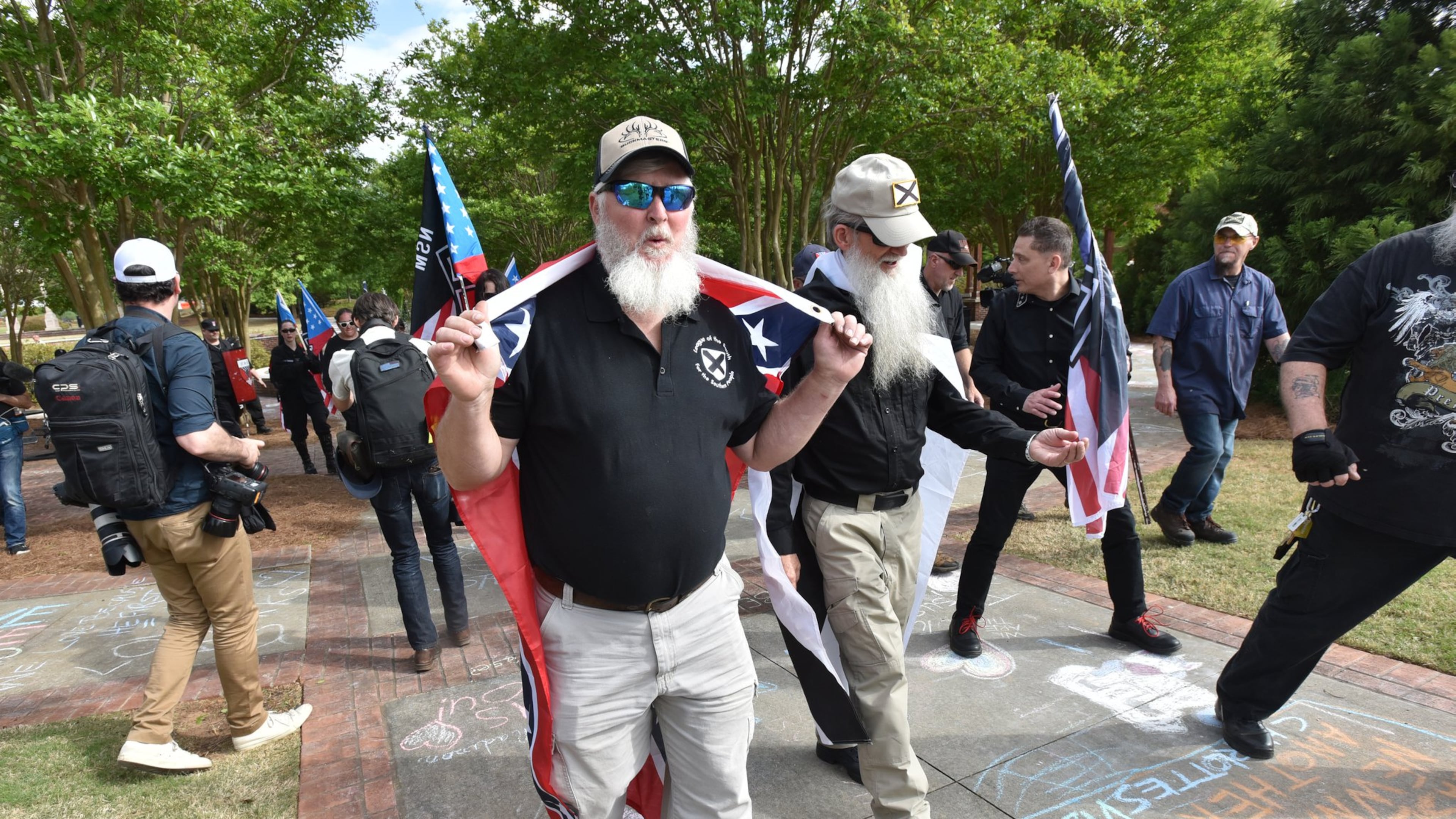 April 21, 2018 Newnan - The National Socialist Movement holds a rally at Greenville Street Park in downtown Newnan on Saturday, April 21, 2018. HYOSUB SHIN / HSHIN@AJC.COM