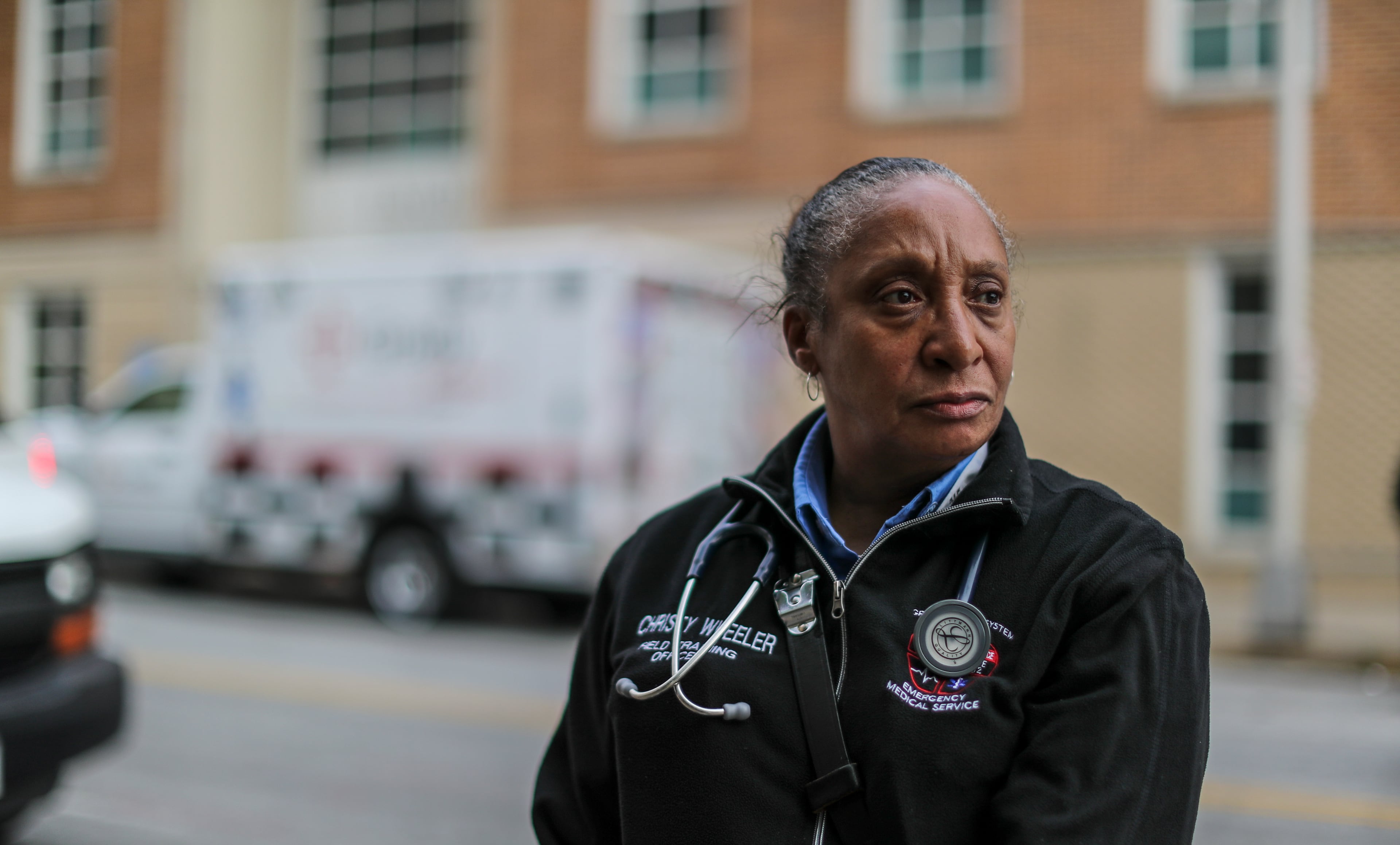 May 21, 2020 Atlanta: 30-year veteran, Grady EMS, paramedic field training officer, Christy Wheeler. JOHN SPINK/JSPINK@AJC.COM
