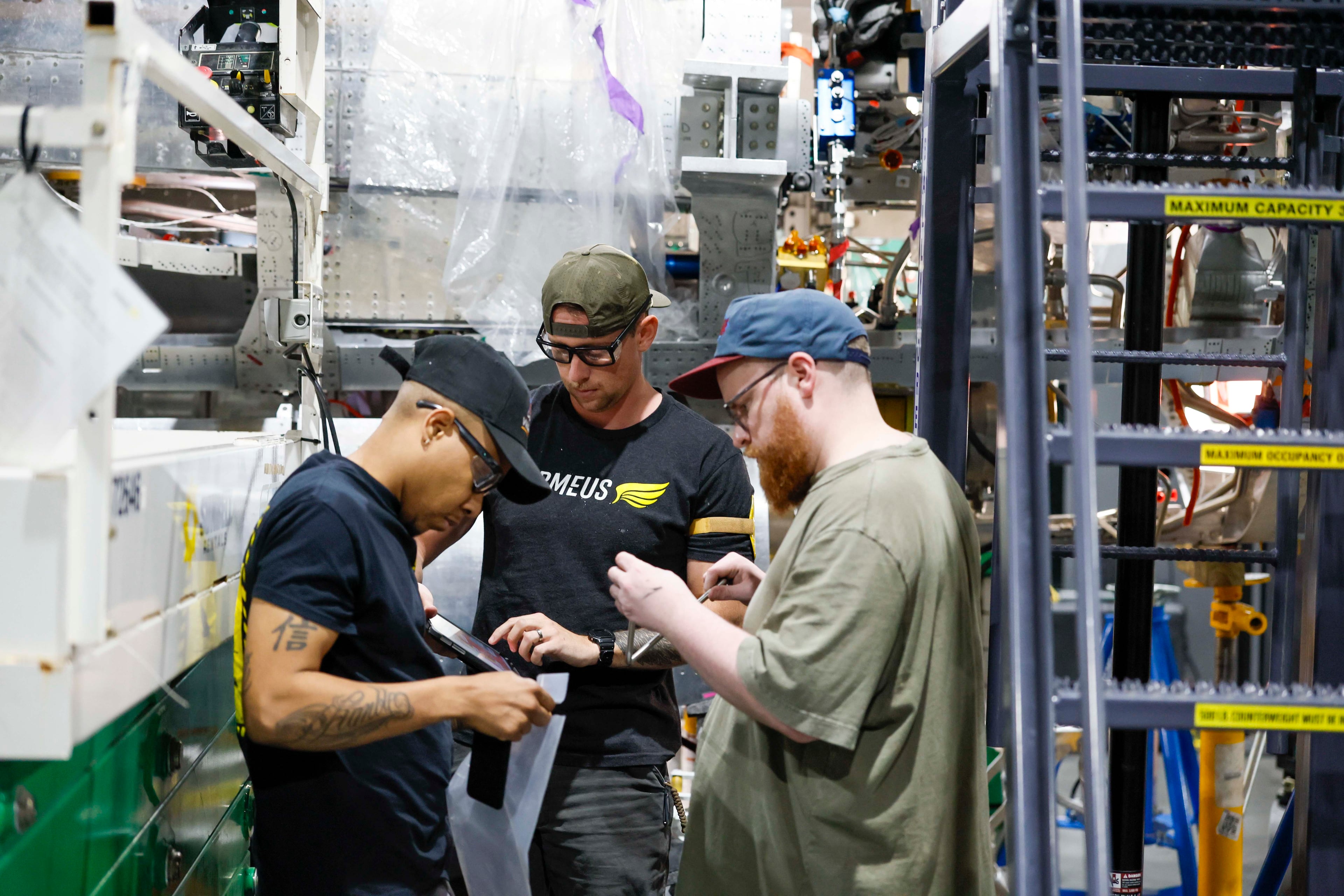 Mechanical engineers are assembling the Quarterhorse Mk 2 aircraft at Hermeus’s Doraville facility on Tuesday, May 12, 2026. Hermeus, a company specializing in supersonic aircraft, aims to carry out its third test of an uncrewed, remotely piloted aircraft this coming fall. (Miguel Martinez/AJC)
