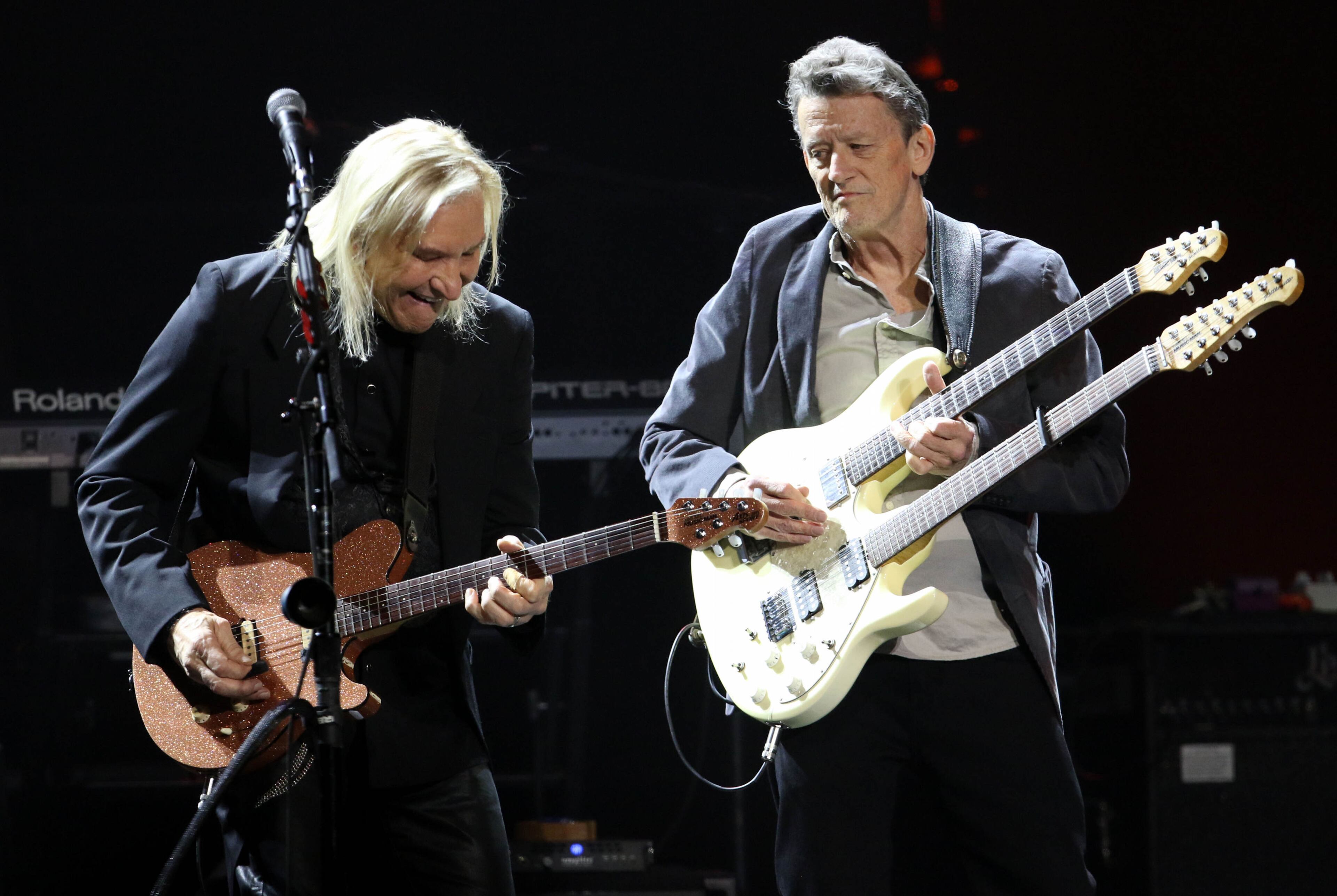 The lovably kooky Joe Walsh (left) and guitarist Steuart Smith perform "Hotel California" during the Eagles' Feb. 7, 2020 stop at State Farm Arena.Photo: Robb Cohen Photography & Video /RobbsPhotos.com