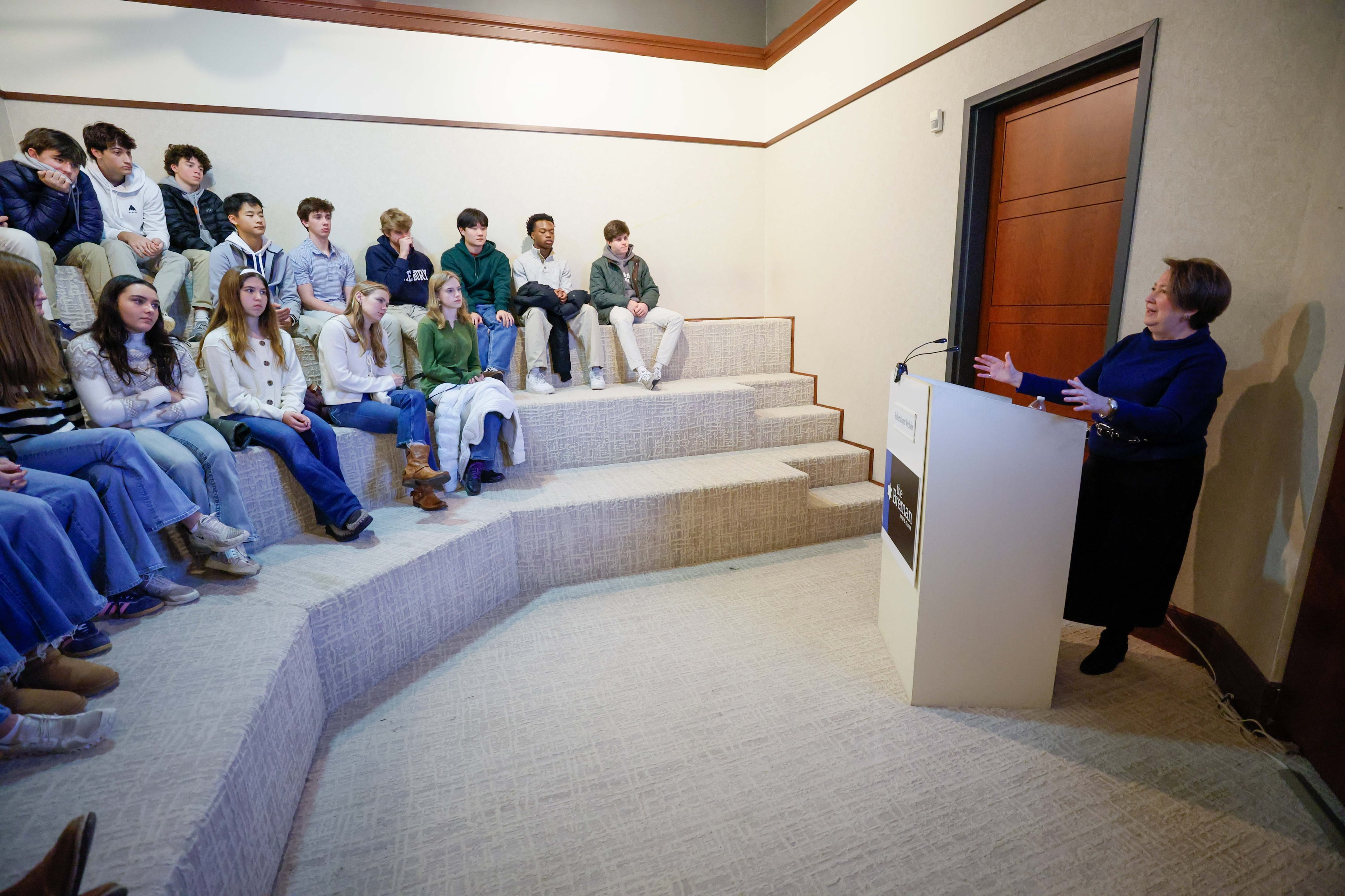 Roberta Lynn Wechsler speaks to students from Westminster High School at the Breman Jewish Heritage Museum event. She shares her father, Murray Lynn’s Holocaust survival story on Wednesday, Jan. 8, 2025.
(Miguel Martinez/AJC)