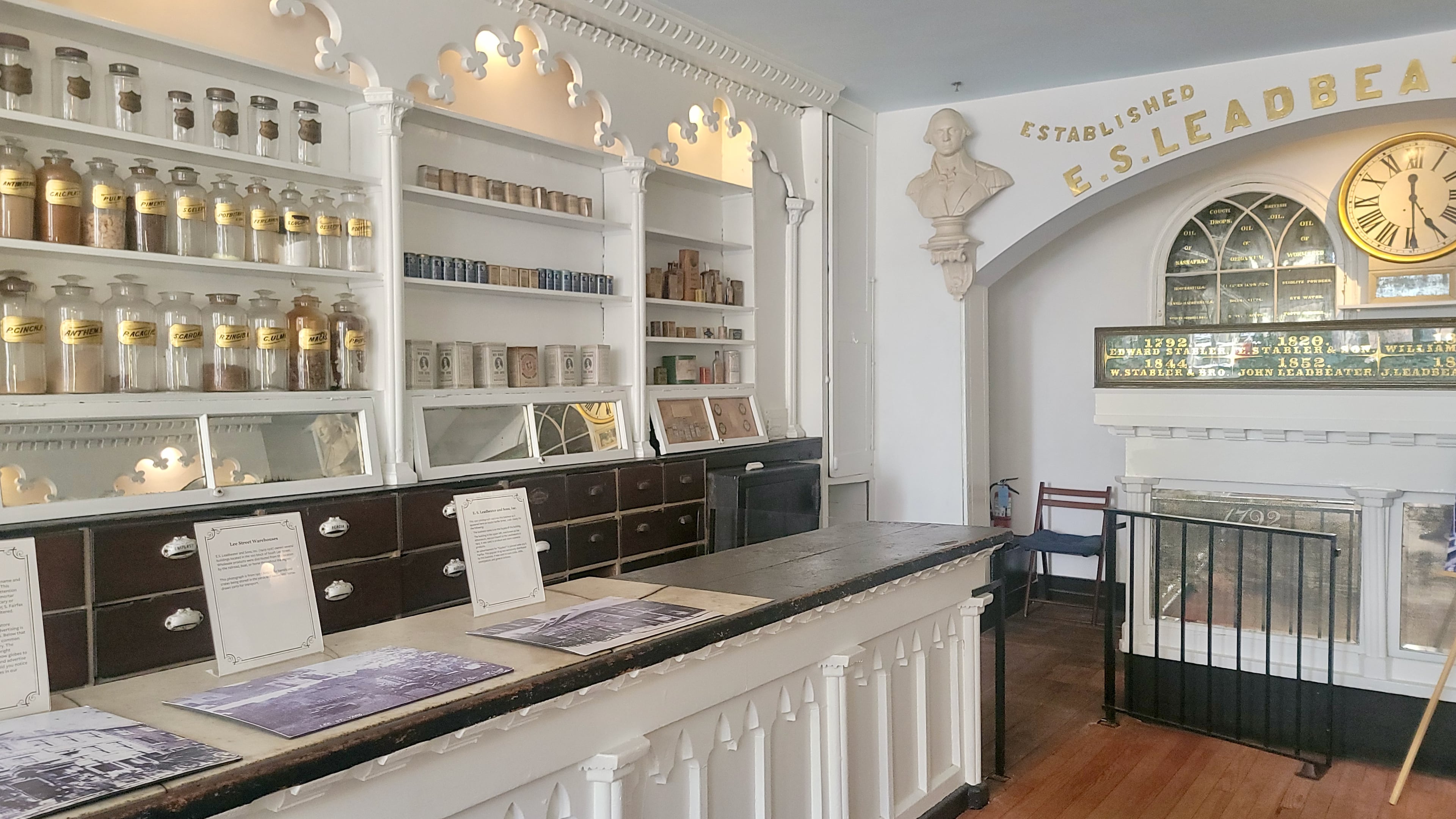 The Stabler-Ledbeater Apothecary Museum features historic glass medicine bottles and other artifacts. (Courtesy of Tracey Teo)