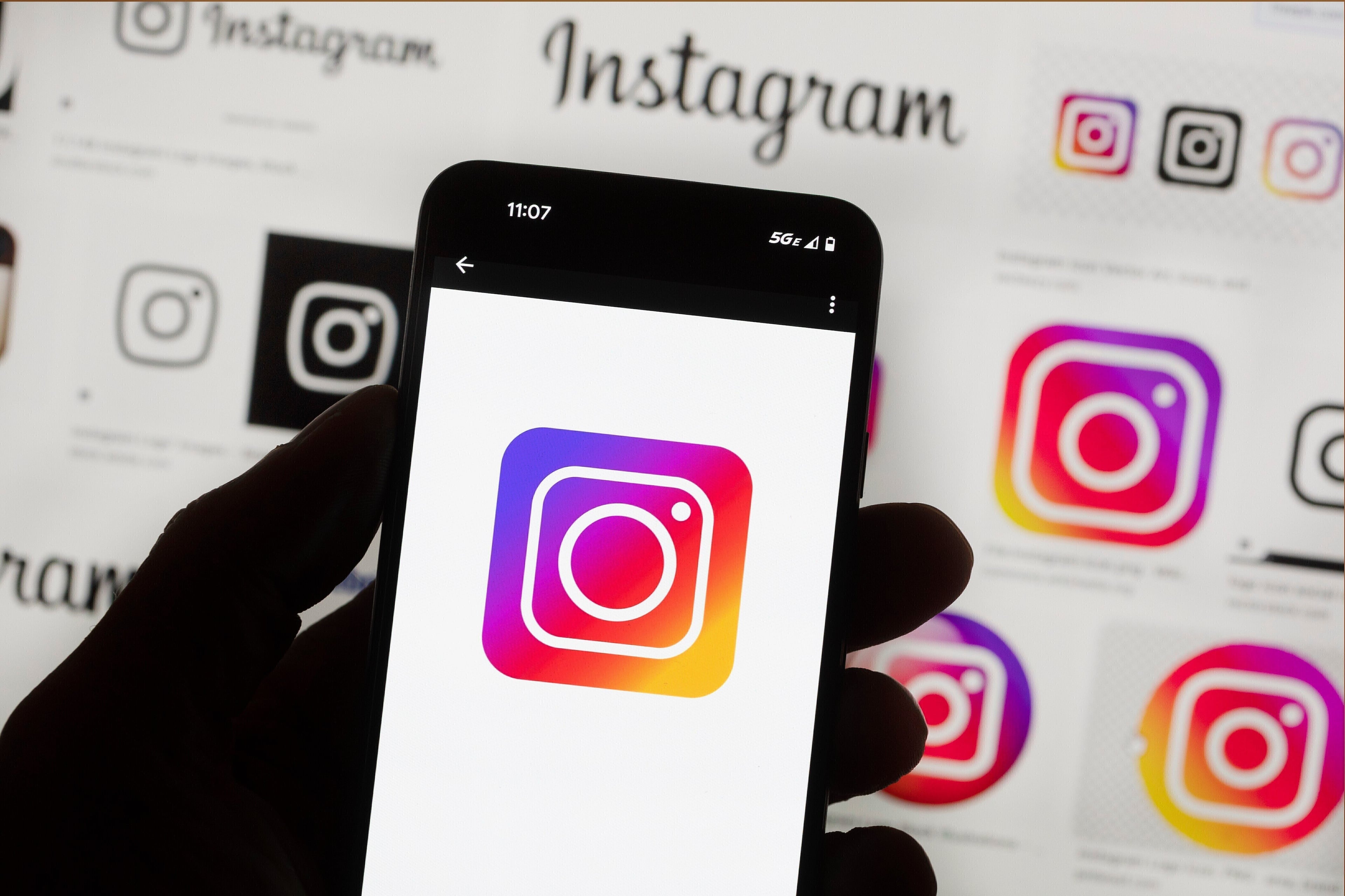 The Instagram logo is seen on a cellphone in Boston, Oct. 14, 2022. (Michael Dwyer/AP)