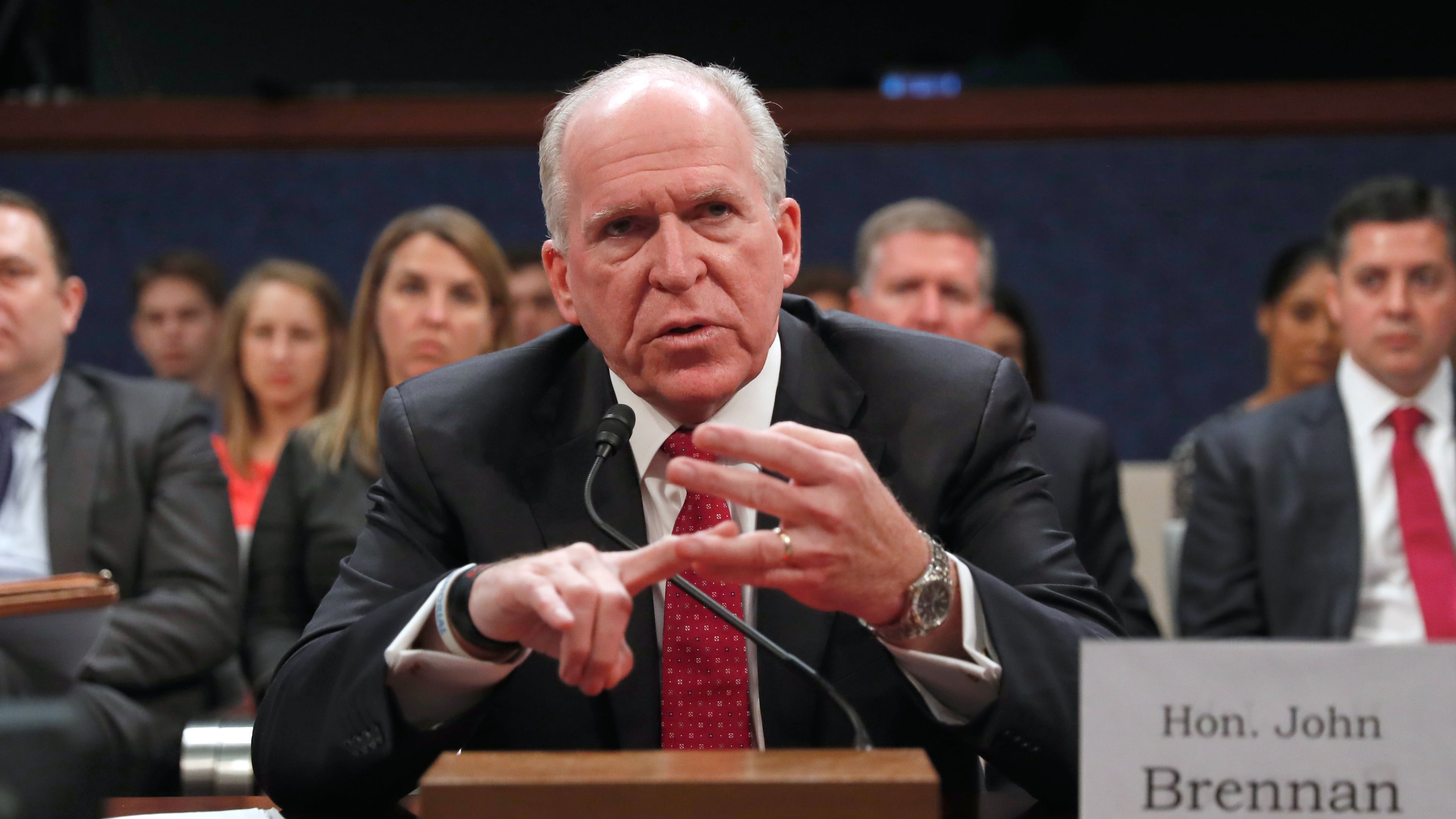 FILE - Former CIA Director John Brennan testifies on Capitol Hill in Washington, May 23, 2017, before the House Intelligence Committee Russia Investigation Task Force. (AP Photo/Pablo Martinez Monsivais, File)